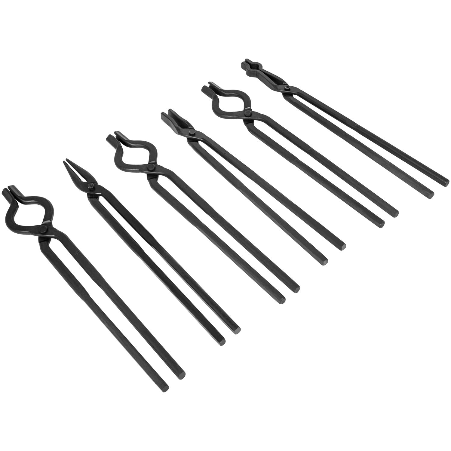 Beginner Blacksmith Tongs Blacksmith Forge Tong Tools Set Anvil Vise Includes 1/4 Flat Jaw, Pick Up, Scroll, 3/8 1/2 5/8 V-Bit T