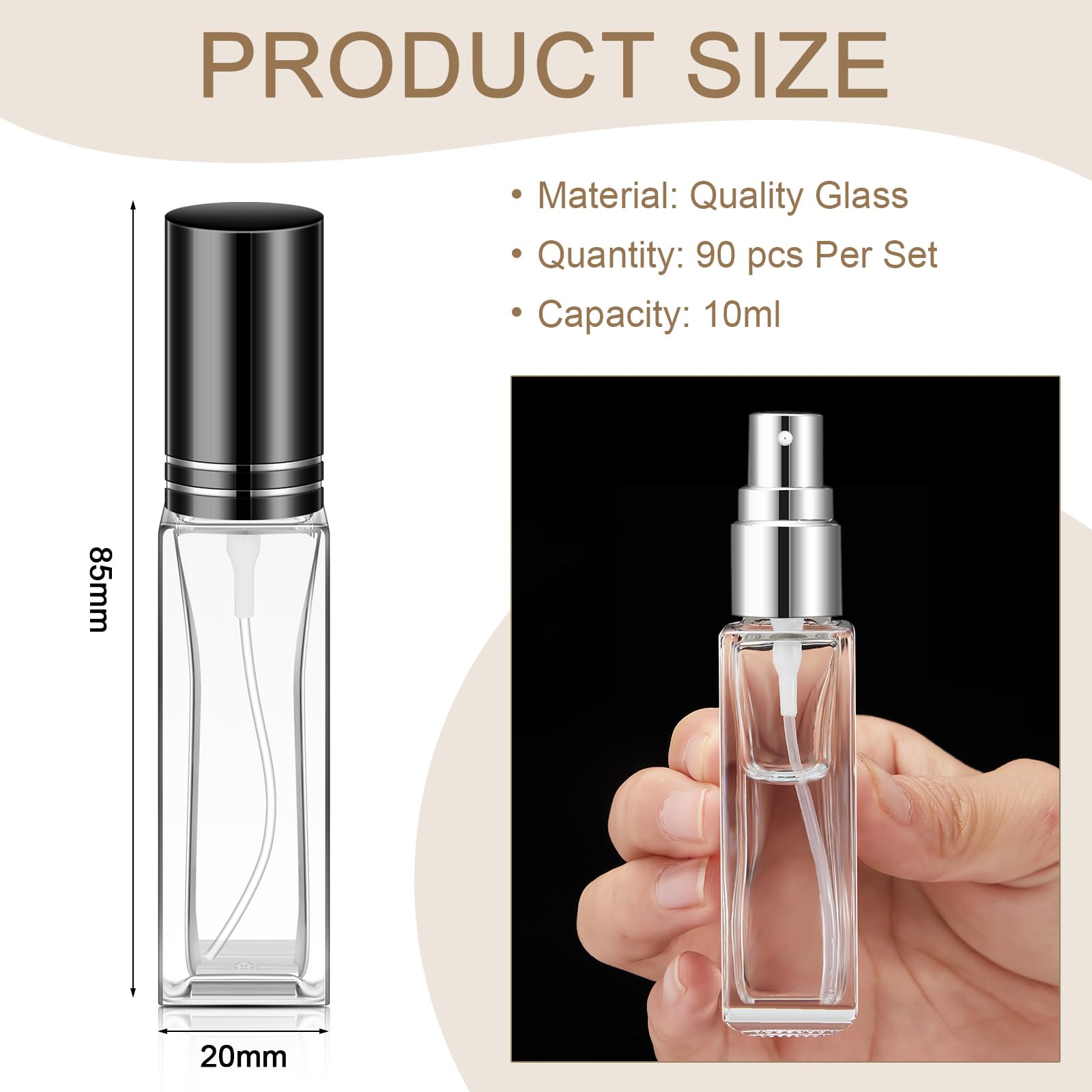 Domensi 90 Pcs Perfume Bottle 10 Ml Glass Cologne Spray Bulk Empty Refillable Small Travel Perfume Atomizer Bottle With Pump Too