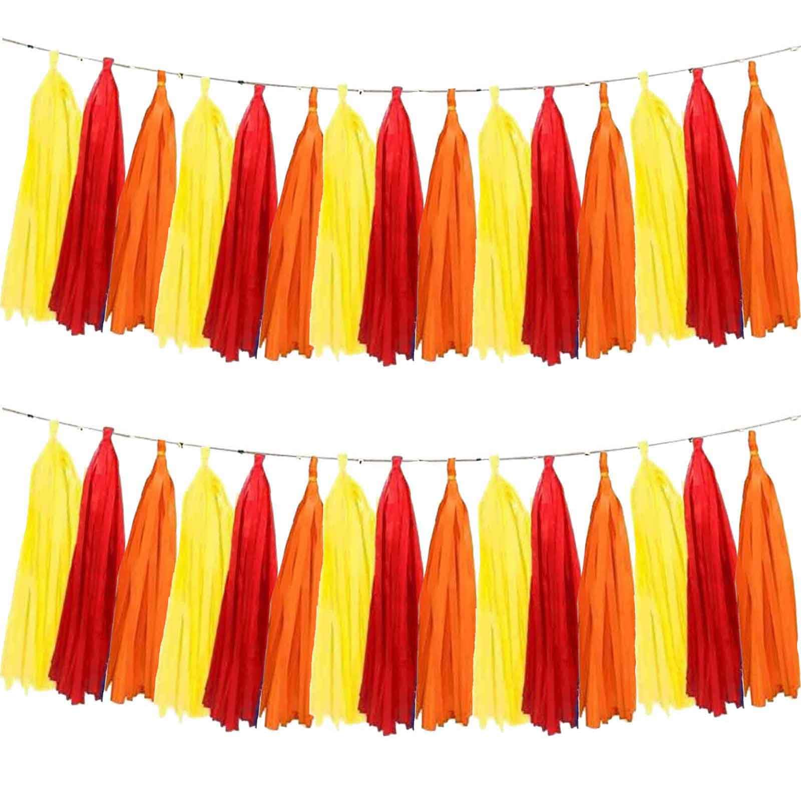 We Moment Red Orange Yellow Tissue Paper Tassels Party Tassel Garland Banner for Birthday Thanksgiving Party Decoration, DIY Kit