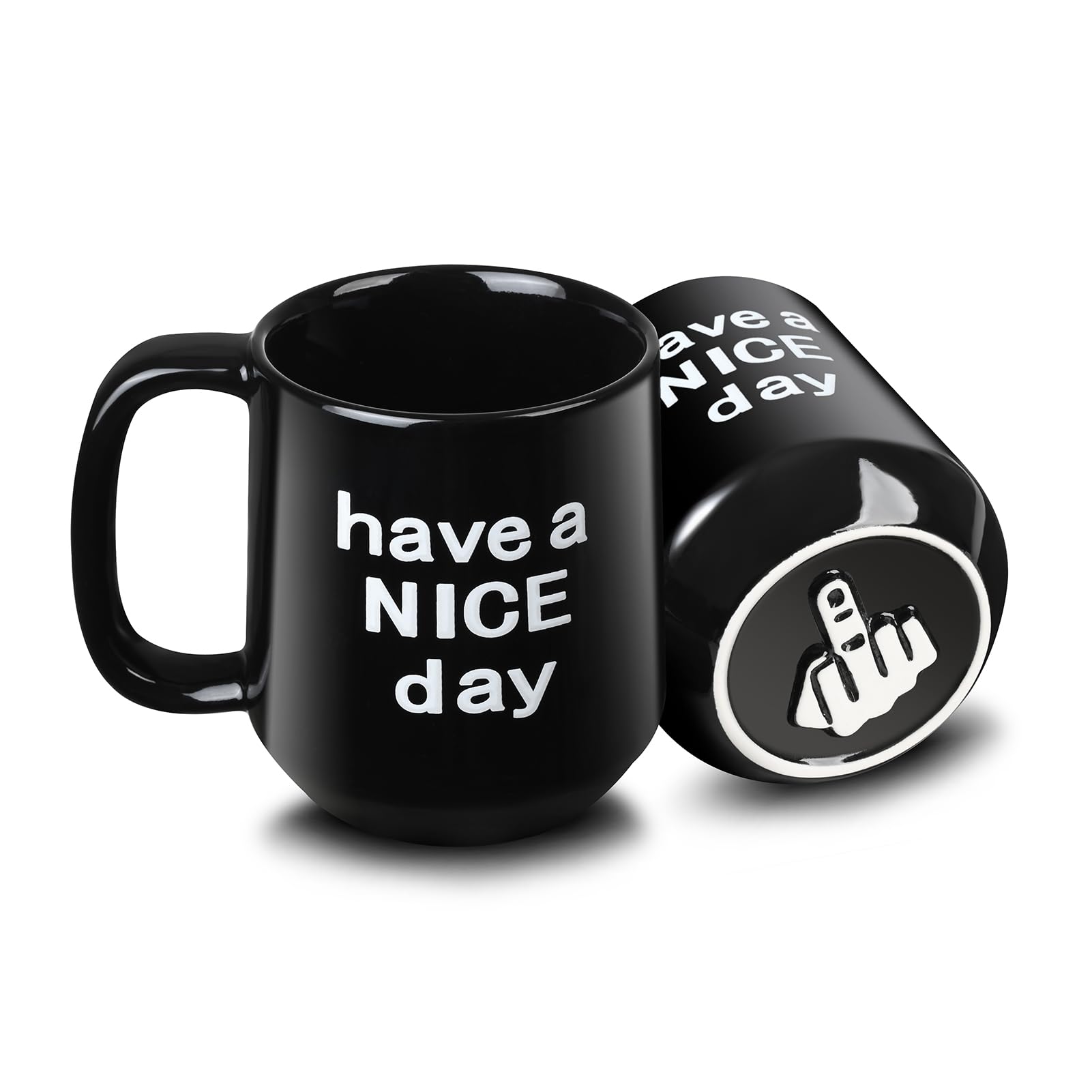 Tycol Funny Ceramic Coffee Mug Have a NICE Day Cup Black 16 Oz with handle for Adults, Christmas Gift, Party, Birthday, Flat bot