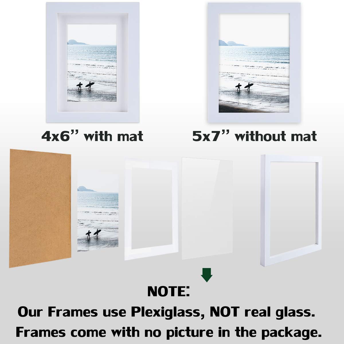 5x7 White Picture Frames Natural Solid Wood 4 Pack for Wall Mounting and Tabletop Display