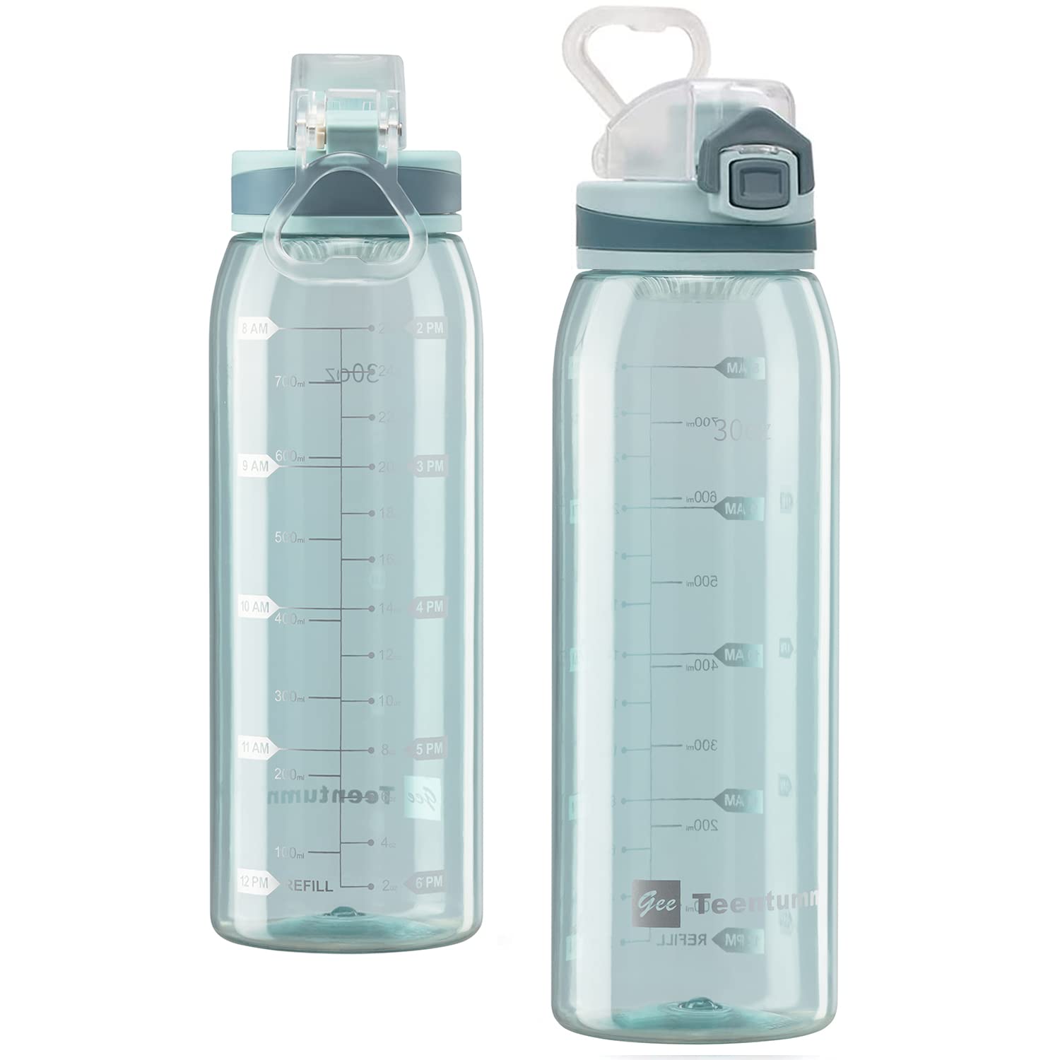 Teentumn 30oz Sport Water Bottle with Time Markers, Large Durable Gym Clear Plastic Bottle Tritan BPA Free for Fitness, Outdoor 