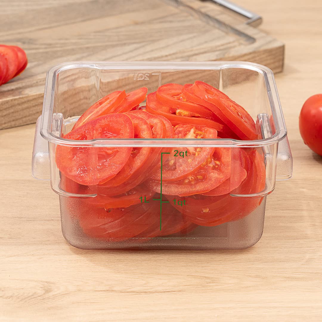 Restaurantware Met Lux 2 Quart Brine Bucket, 1 Square Marinating Container - With Volume Markers, Built-In Handles, Clear & Gree