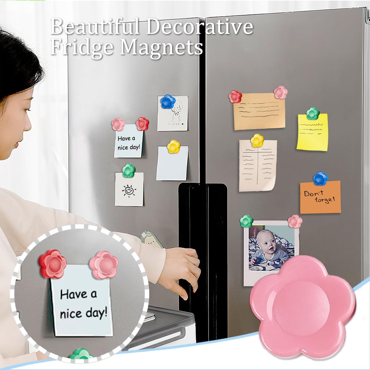 Qualsen Fridge Magnets, Flower Shape Cute Magnets For Fridge Magnet, Refrigerator Magnets, Small Magnets For Whiteboard Magnets