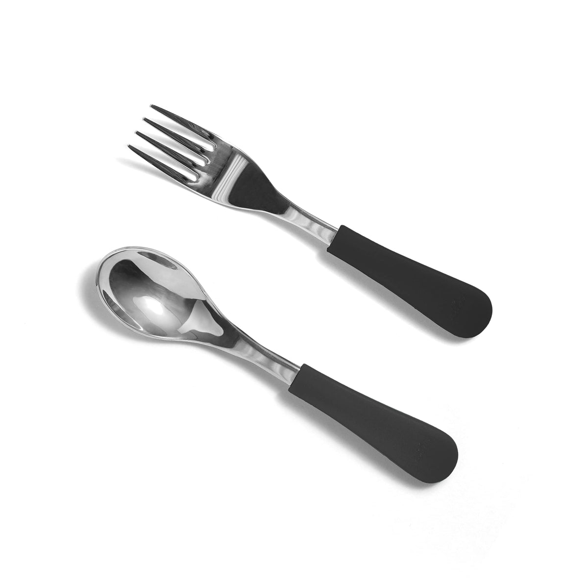 Avanchy Baby Spoons, Forks Stainless Steel and Silicone Set, Self Feeding Food Utensils, 4 Months Baby Led Weaning