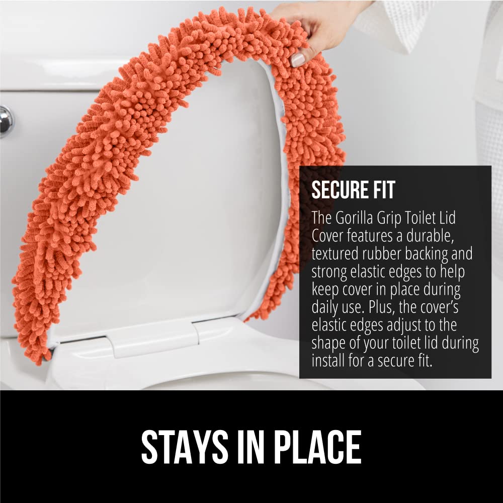 Gorilla Grip Soft Chenille Bathroom Toilet Lid Cover, Machine Washable Seat Covers, 17.5X15, Stays In Place Rubber Backing, Fits