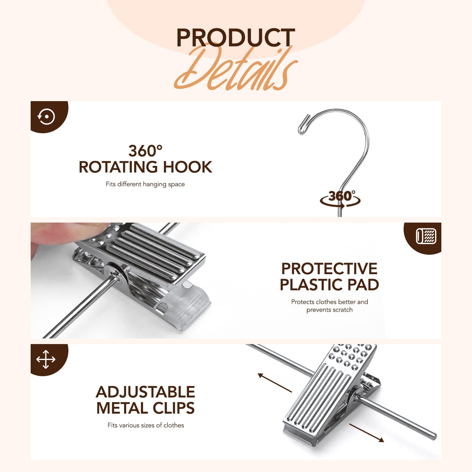 House Day 25Pcs Wooden Pants Hangers For Men, 14'' White Wood Hangers For Pants With Clips, Solid Wood Skirt Hangers For Women W