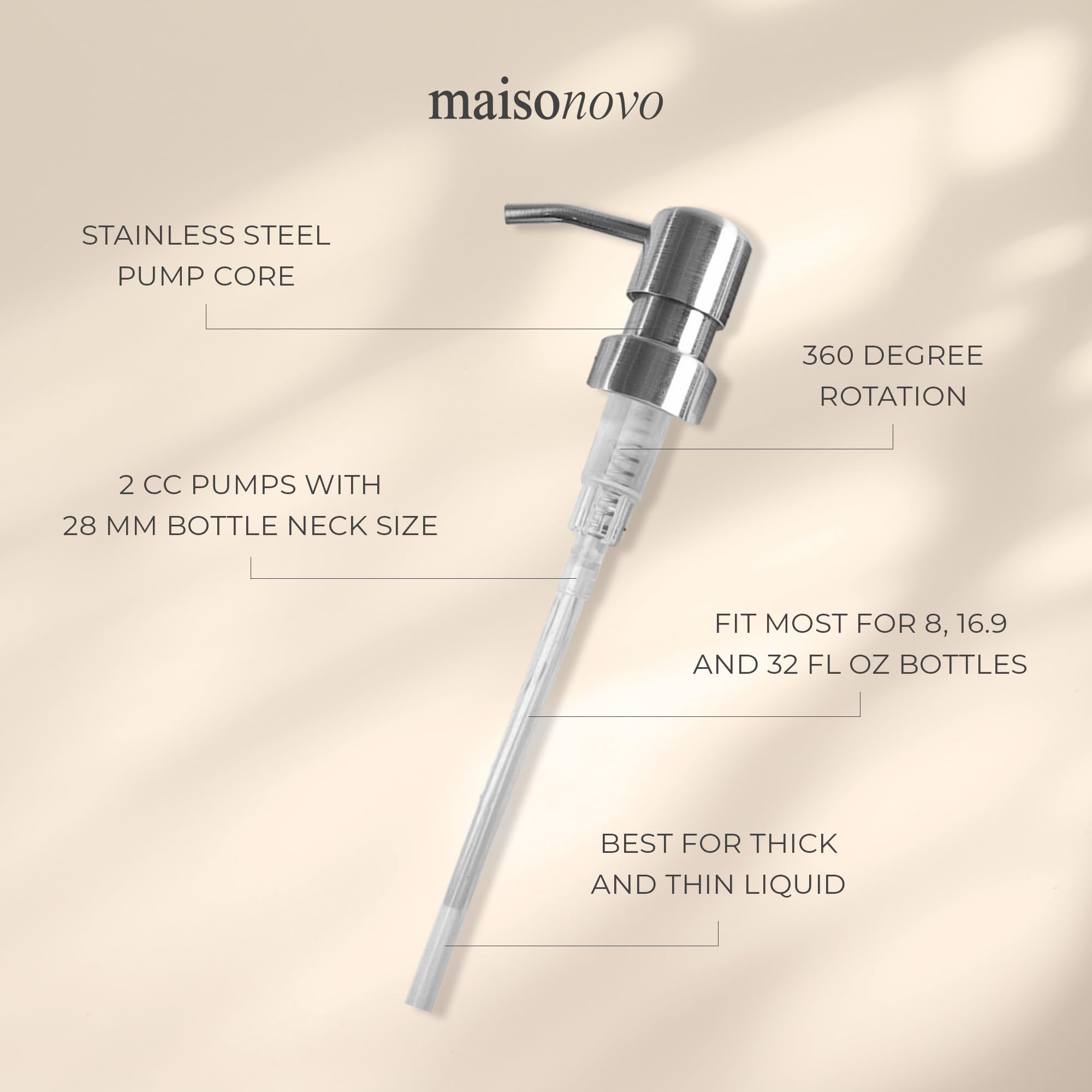 Maisonovo Soap Pump Replacement - 2X Silver Metal Pumps - Pump Dispenser - Soap Dispenser Pump Replacement - Stainless Steel Soa