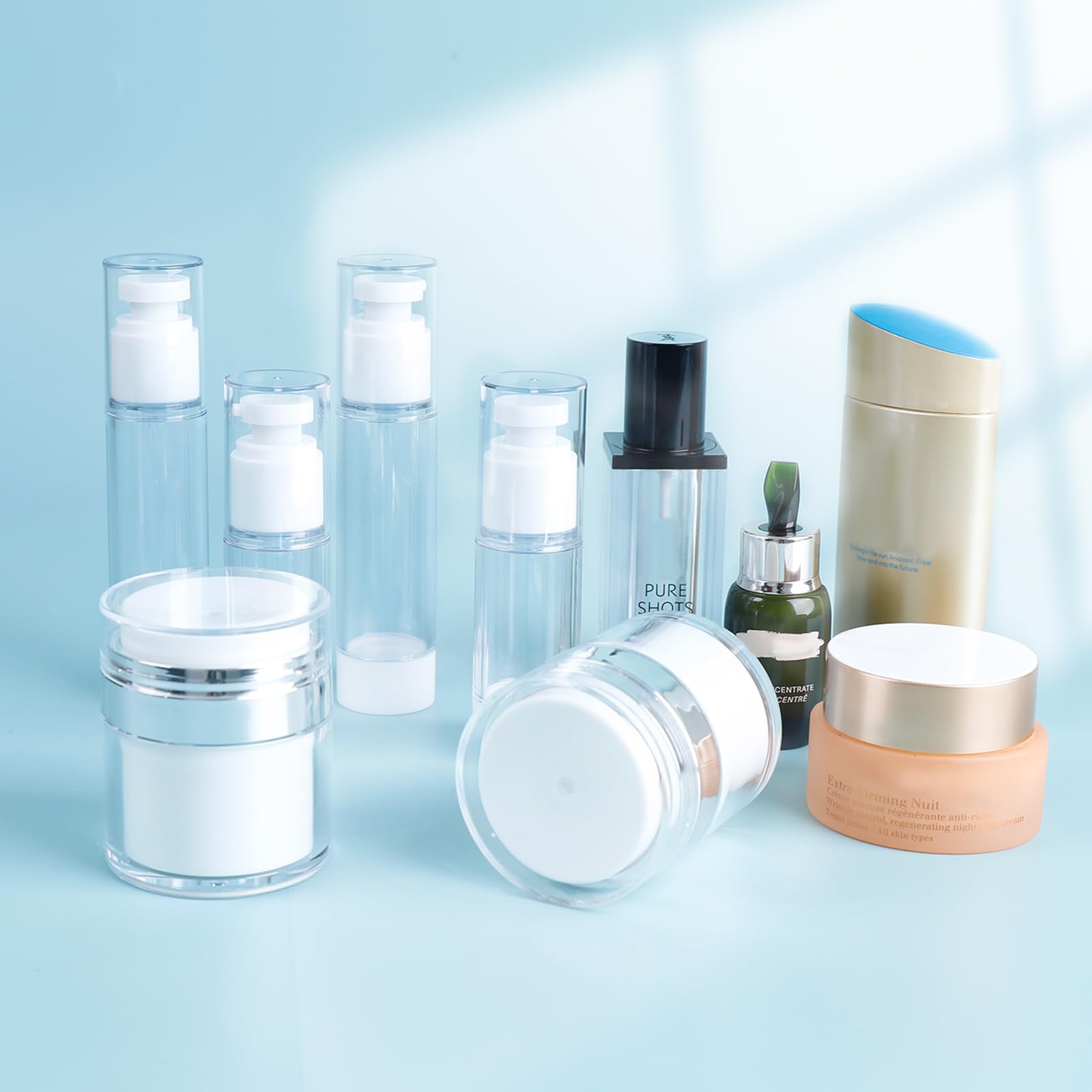 Bubimon 20 Pack Airless Pump Jar & Atomizer Perfume Spray Bottles Set, Leak Proof, Travel Cosmetic Containers For Shampoo Condit