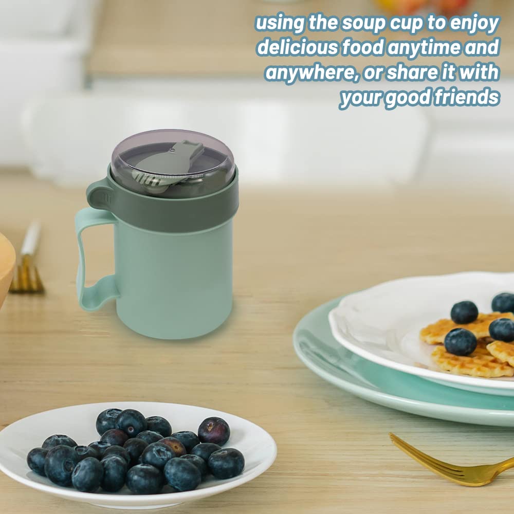 Tacykibd 2Pcs Soup Mug With Lid, Microwavable Soup Bowls With Handles, 2 Colors Soup Cups With Spoon, Soup Containers With Lids