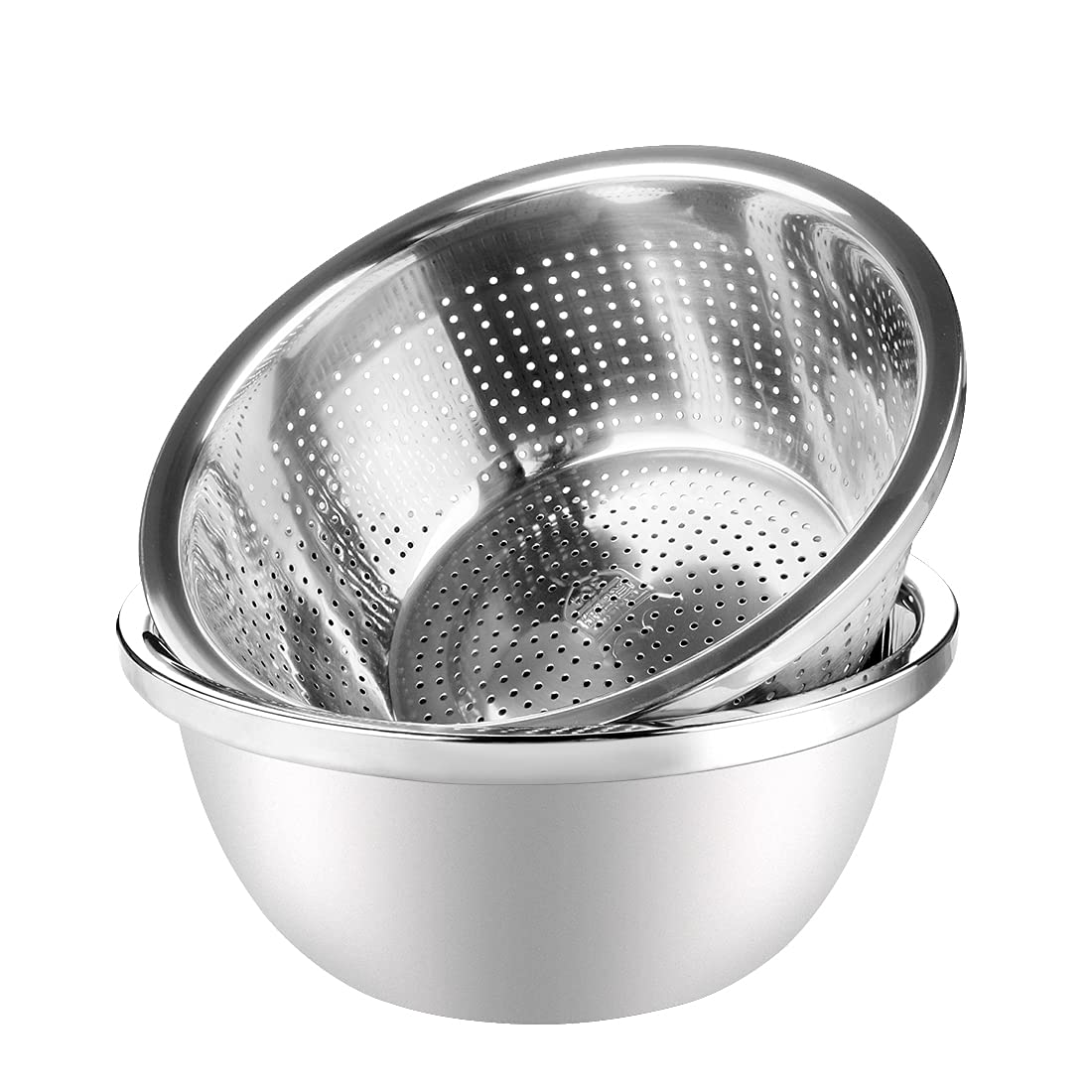 Linkidea 11'' 304 Stainless Steel Colander With Bowl Set Of 2, Kitchen Strainer, Washer, Drainer Basket With Basin For Vegetable