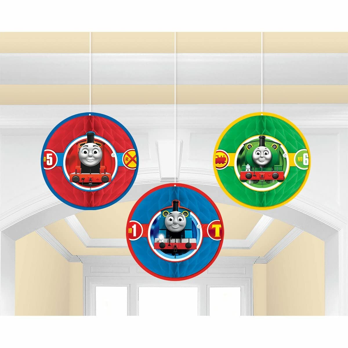 Amscan 291752 Thomas All Aboard Honeycomb Decorations, 3 Pcs, Party Favor