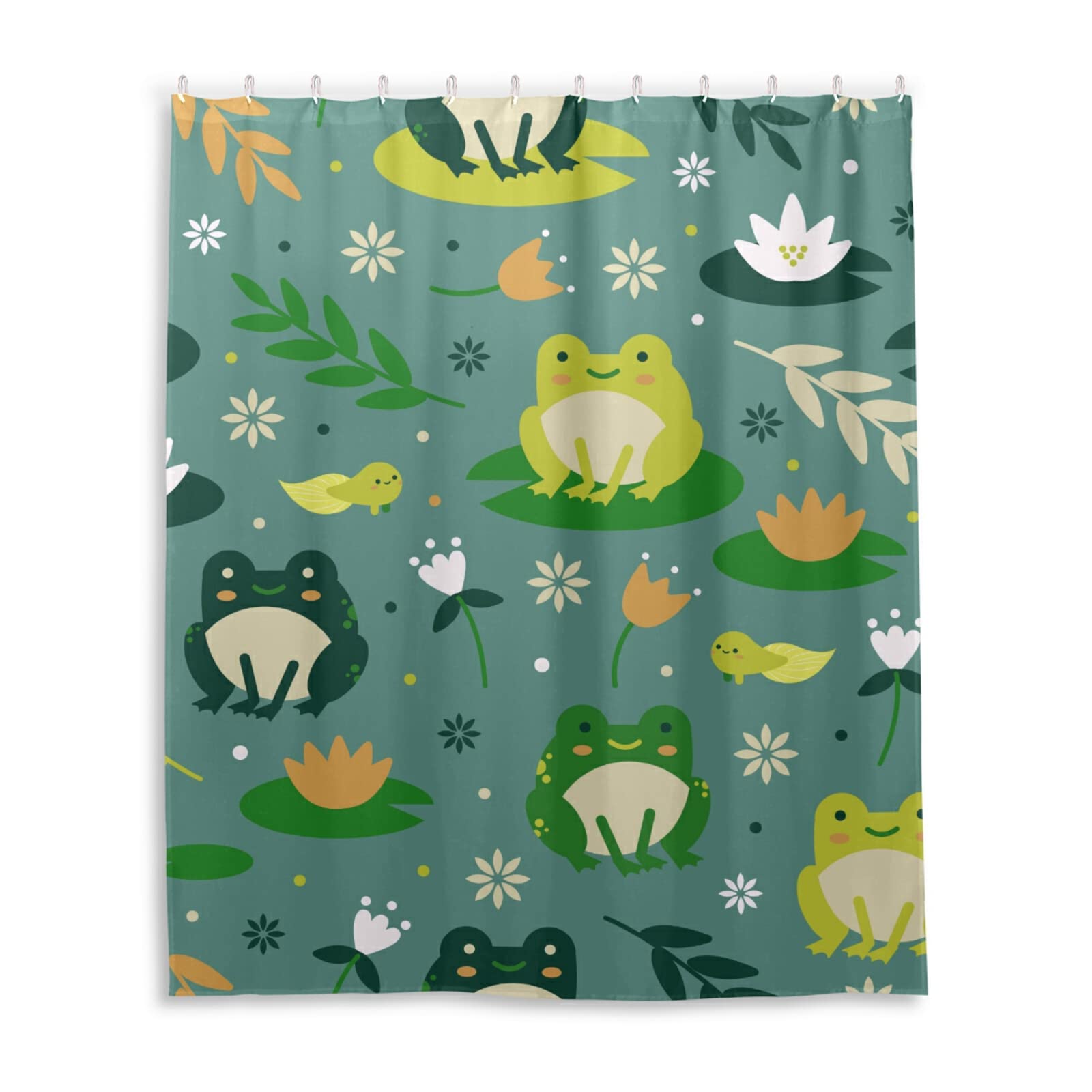 Wellday Cute Frogs Shower Curtain Bathroom Decor Waterproof Fabric Shower Curtains With Hooks 60X72 Inch