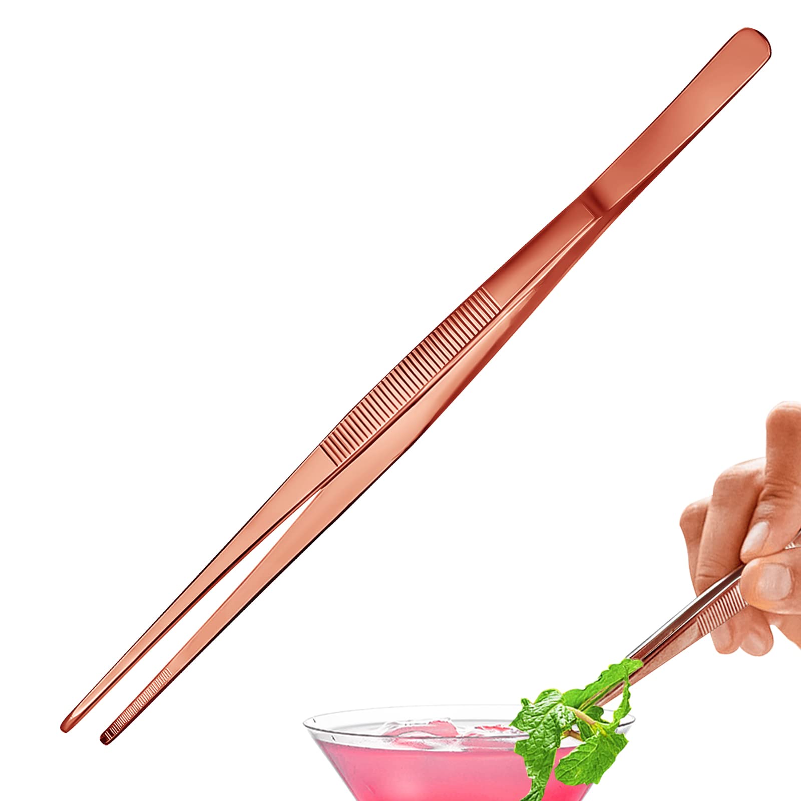 Tweezers - 11.8''/30Cm Precision Tweezers, Garnish Stainless Steel Tongs For Bartender, Mixologists Clipping Food - Nz01-C (Copp
