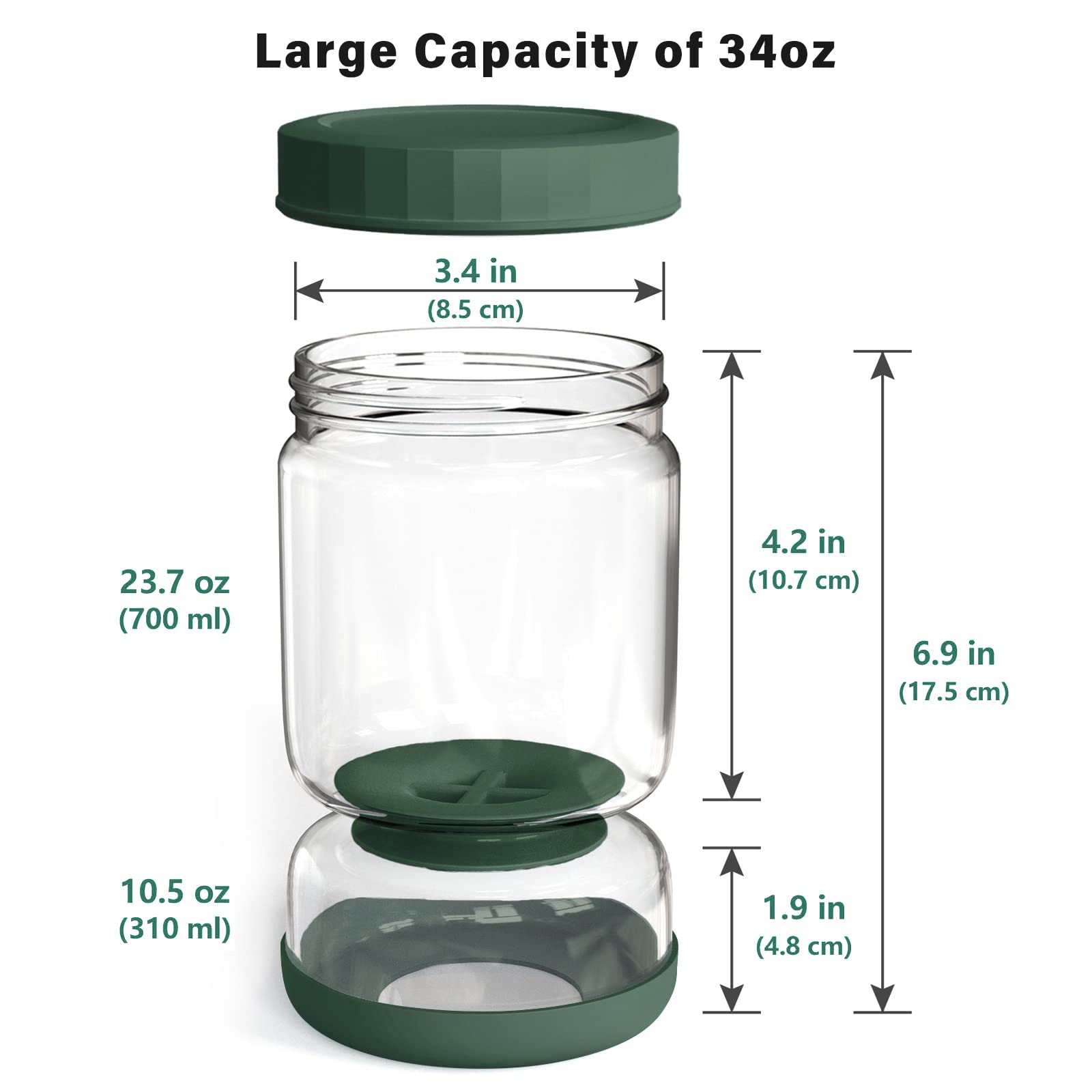Whiterhino Glass Pickle Jar,34Oz Olive Hourglass Jar With Strainer,Airtight Glass Jar Pickle Juice Separator Jar Pickle Flip Jar
