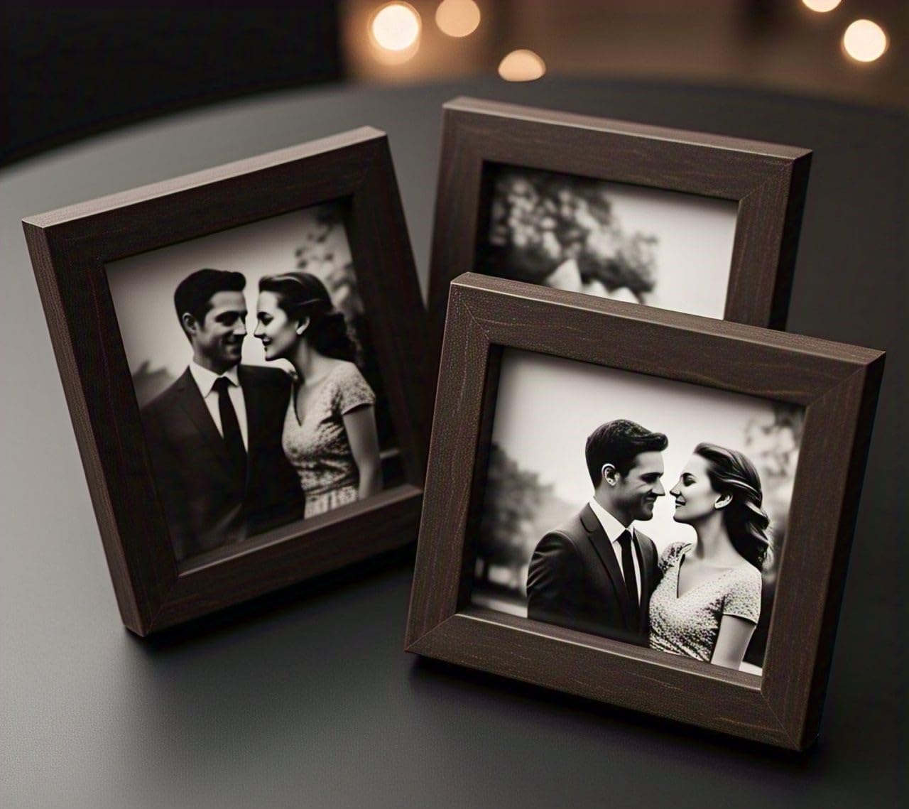 Square Photo Frames, Size 3 * 3 Inches(7.6 X 7.6 Cm,) Set Of 3, Brown, Dual-Purpose Wall Mount And Table Display