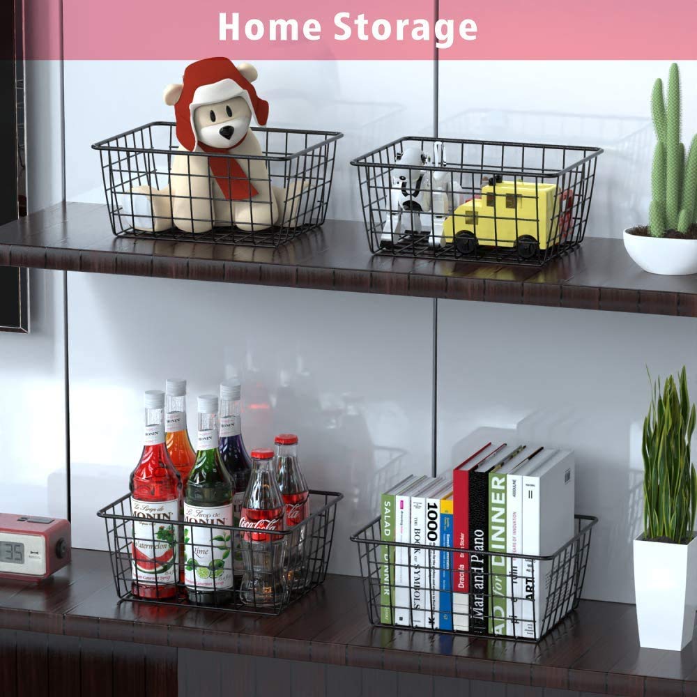 Aeggplant Kitchen Wire Baskets Farmhouse Decor Metal Food Storage Organizer, Household Refrigerator Bin With Built-In Handles Fo