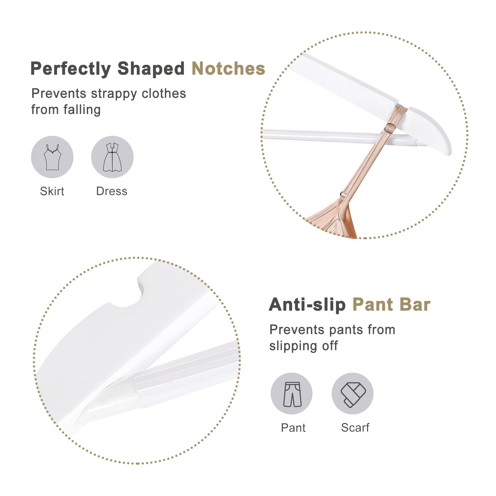 Topia Hanger Wooden Hangers 30 Pack, White Wood Coat Hanger With 360 Swivel Gold Hook, Non Slip Pants Bar And Shoulder Notches F