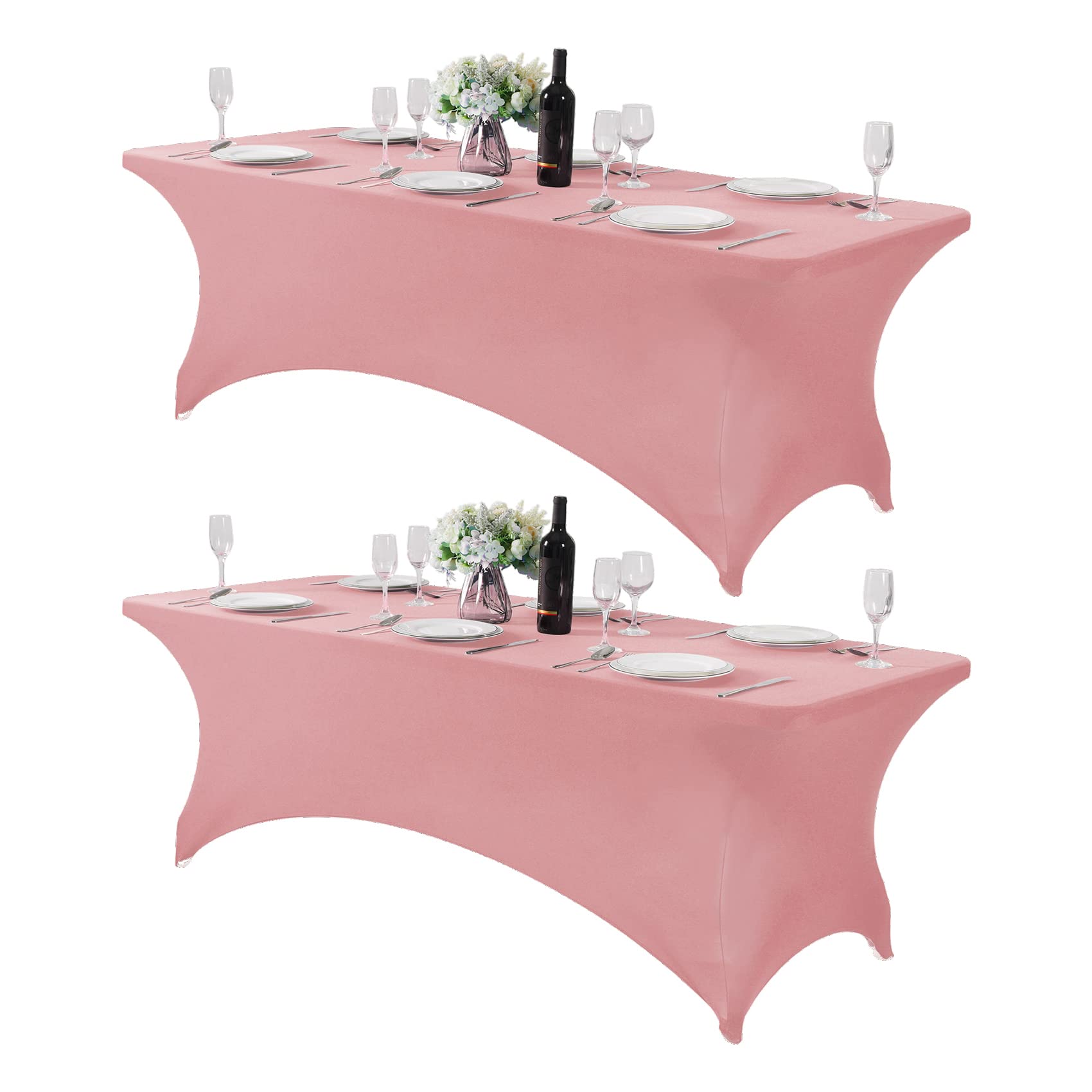 Hezuzo 2Pack Spandex Table Cover For 8Ft Table Universal Fitted Stretch Tablecloth For Party, Banquet, Wedding And Events-Dusty