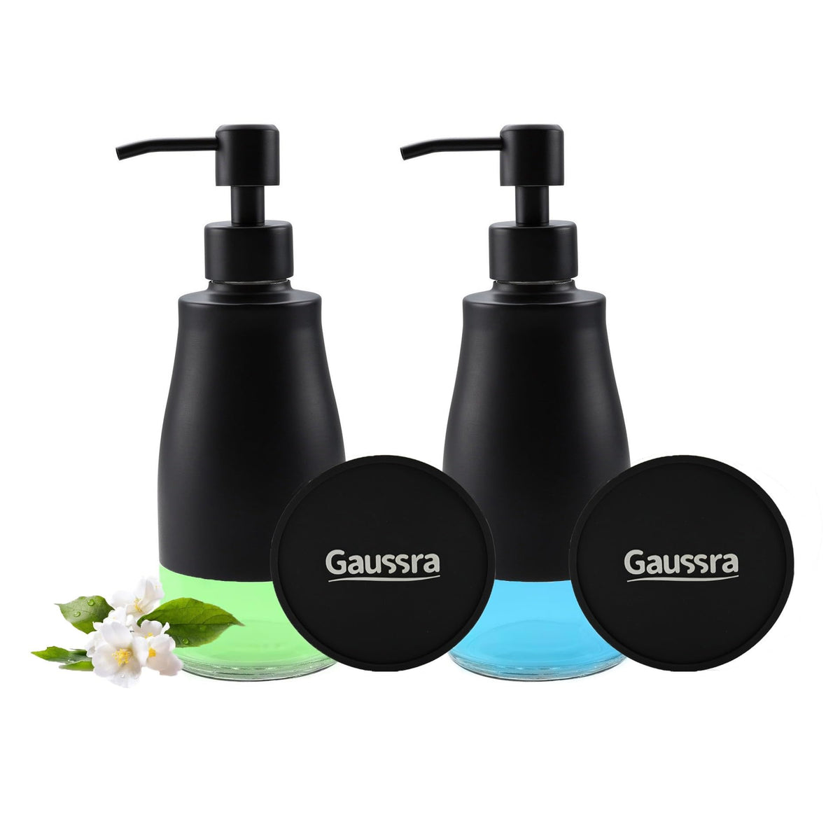 Gaussra Black Soap Dispenser With Coaster - 2 Pack, Dish Soap Dispenser For Kitchen, Hand Soap Dispenser For Bathroom, 304 Stain