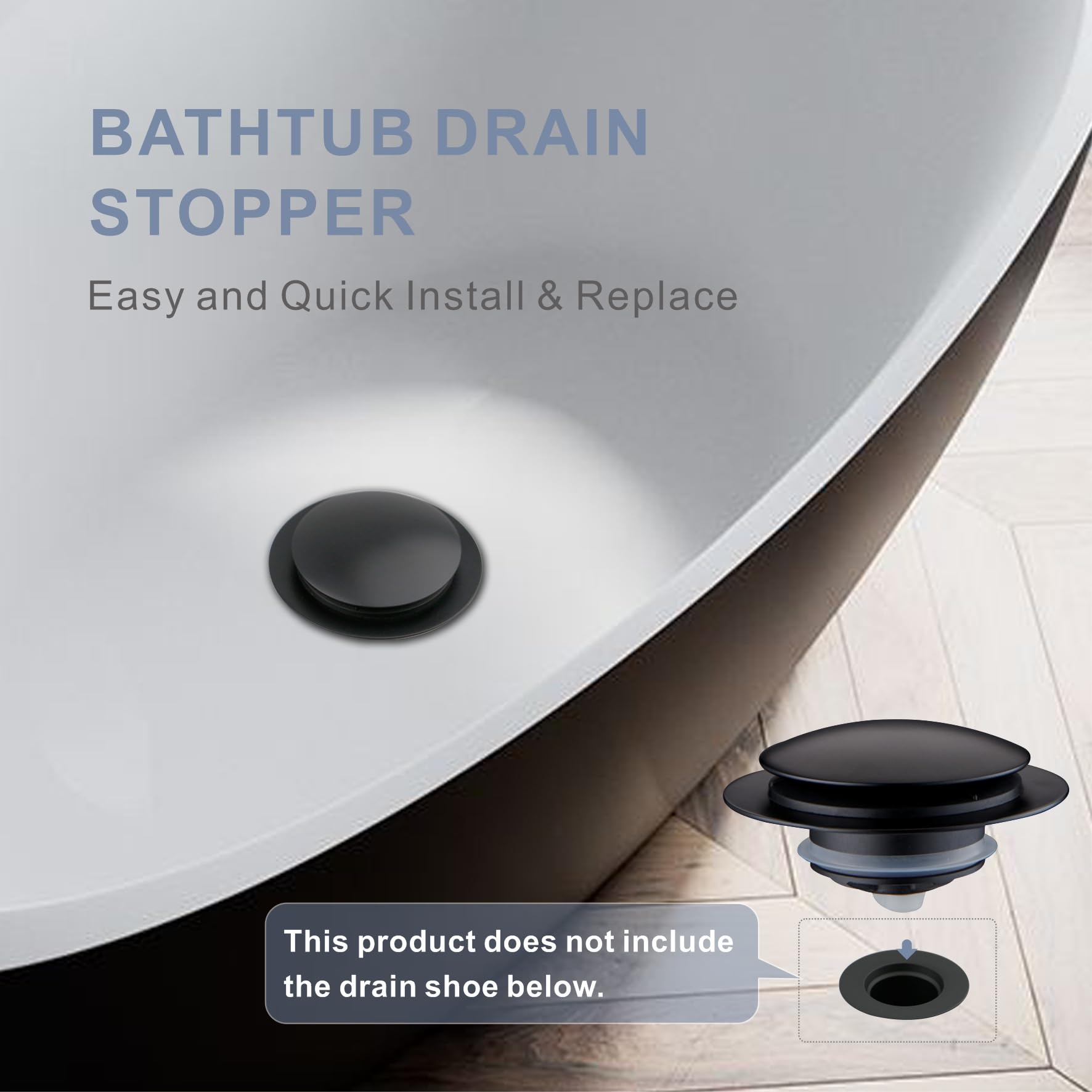 Matte Black Tub Drain Stopper, Hidrop Pop Up Universal Tub Dain Tip Toe Bathtub Drain Stopper,Conversion Kit Assembly, Replaces