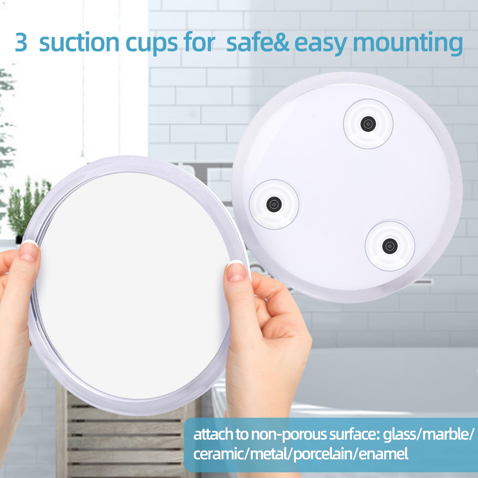 Yohumk Fogless Shower Mirror For Shaving And Makeup With 3 Removable Powerful Suction Cups, Shatterproof Anti Fog Mirror For Sho