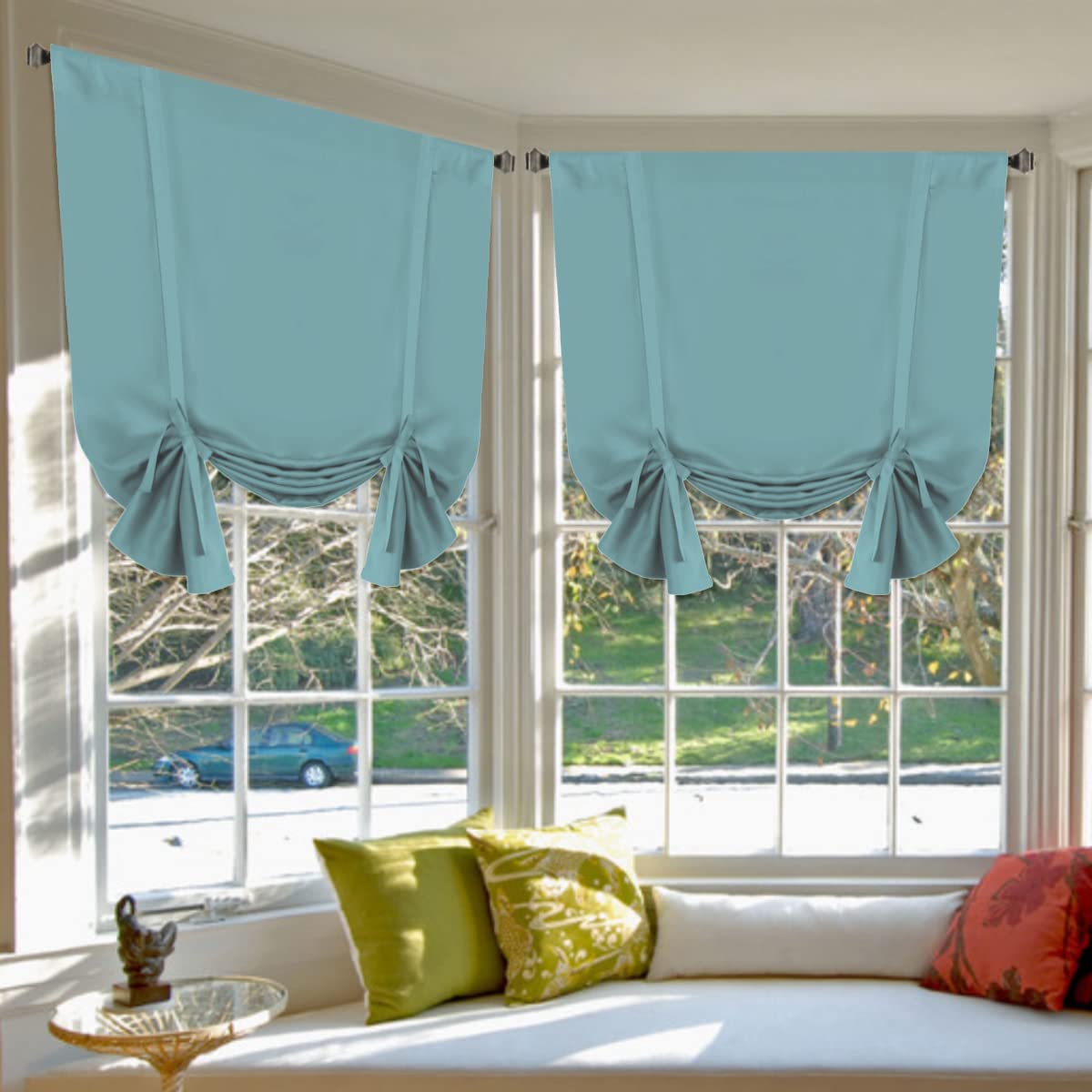 H.VERSAILTEX Blackout Tie Up Curtain Thermal Insulated Curtain Bathroom Curtain Mineral Blue Tie Up Shade for Small Window (Rod 
