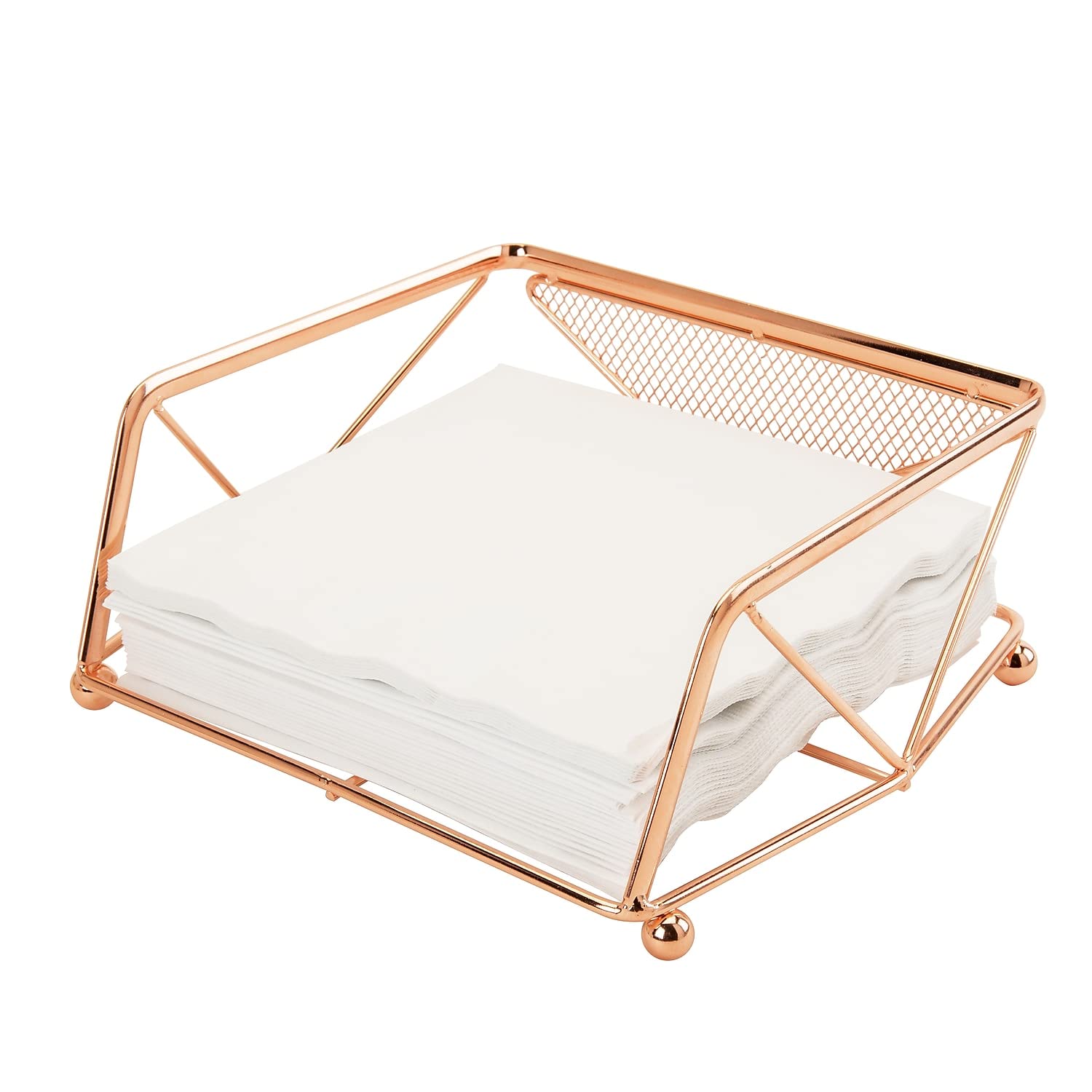 Kitchen Details Geode Free Standing Napkin Holder  Dimensions: 8. 25''x 7''x 3. 25''  Geometric Design  Freestanding  Rust Resistant  Kitchen Accessories  Chrome  Medium  Copper