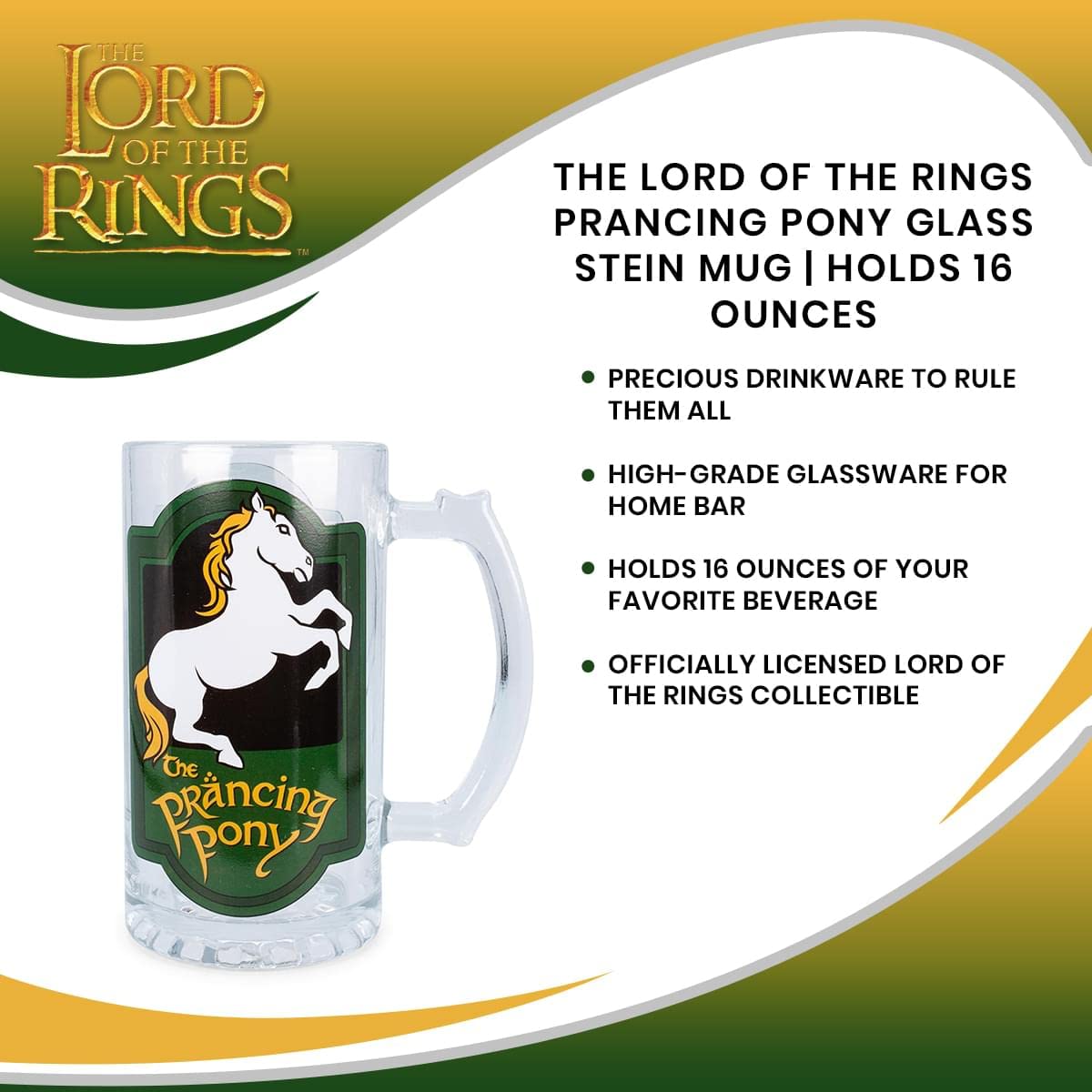 The Lord Of The Rings Prancing Pony Glass Stein Mug | Holds 16 Ounces