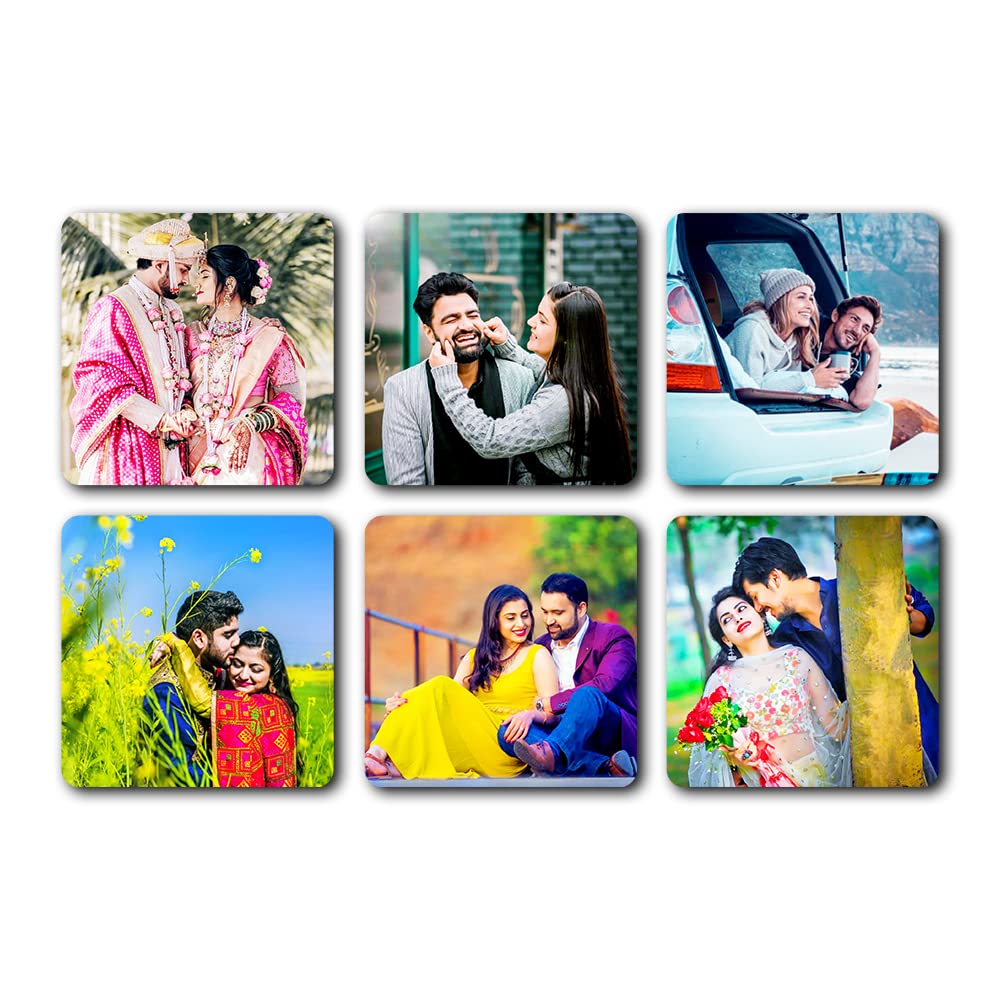 Deep Print Customized Photo Fridge Magnets (SET of 6) Glass Finish with Sparkle Effect || 3 X 3 Inch