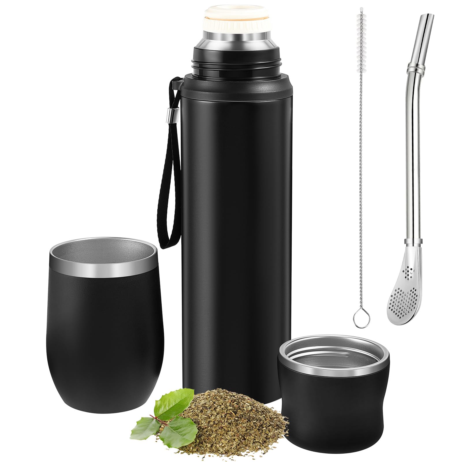 Dandat 2 Pieces Yerba Mate Cup And Vacuum Bottle Set Yerba Mate Kit 12 Oz Yerba Mate Gourd Mate Cup And Bombilla Set For Travel,