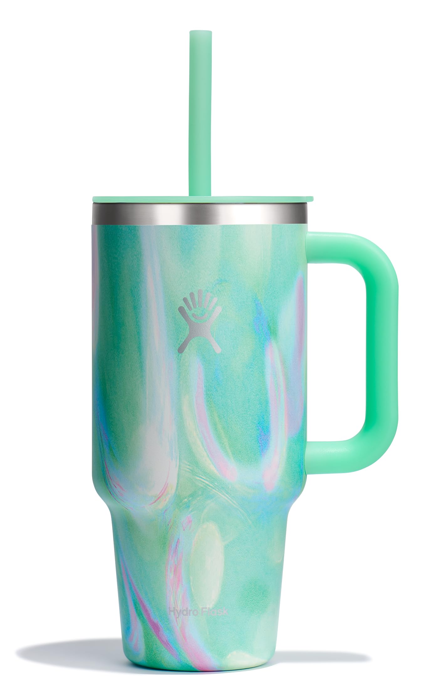Hydro Flask Travel Tumbler with Handle, Lid and Straw - Insulated Stainless Steel in 32 Oz Jelly Green
