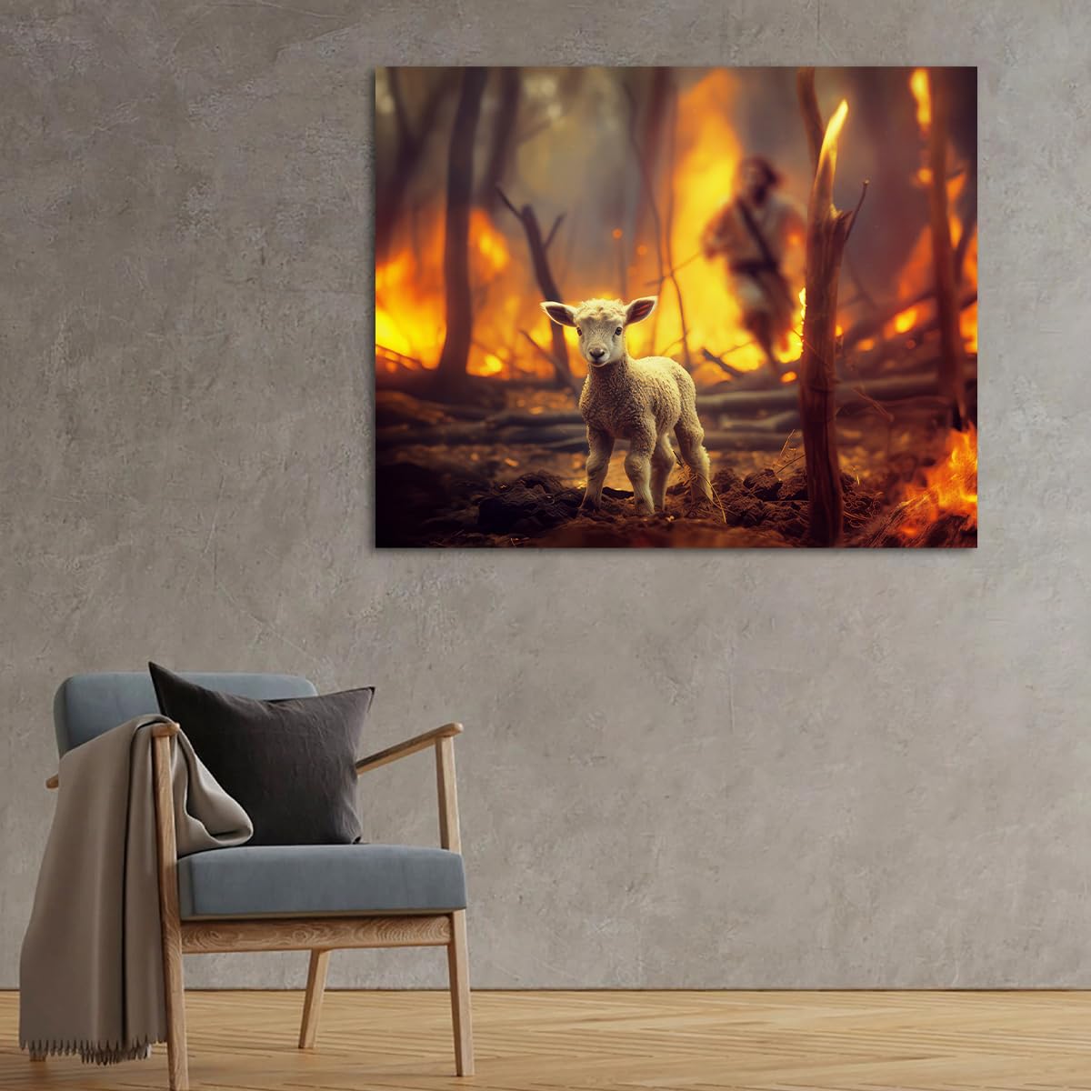 Jesus And Lamb Canvas Wall Art Lamb Lost In The Forest Fire Picture Wall Art Canvas Print Christian Home Decor 8X10 Inch
