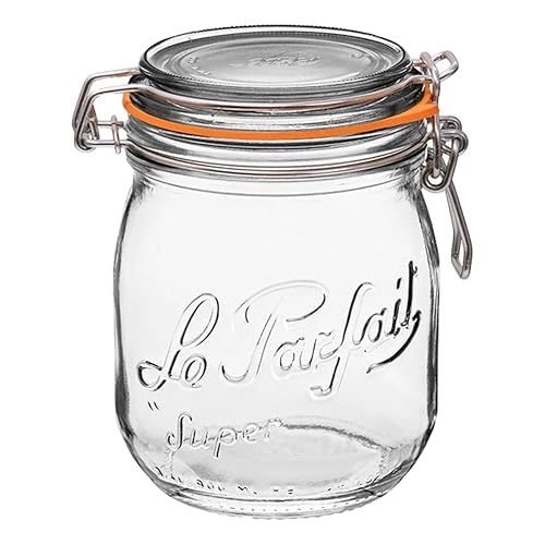 Le Parfait Super Jar - 750Ml French Glass Canning Jar W/Round Body, Airtight Rubber Seal & Glass Lid (24Oz/Pint & Half, Single J