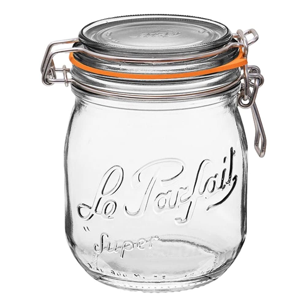 Le Parfait Super Jar - 750Ml French Glass Canning Jar W/Round Body, Airtight Rubber Seal & Glass Lid (24Oz/Pint & Half, Single J