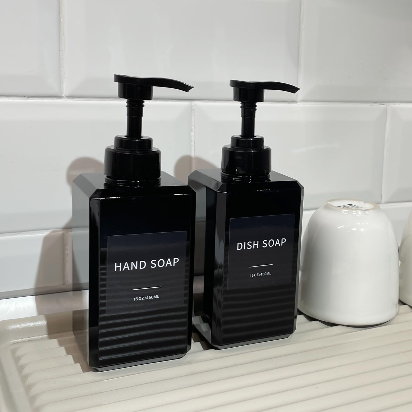 Black Soap Dispenser With Waterproof Labels, Plastic Hand Soap Dispenser For Bathroom, Thickened Plastic Dish Soap Dispenser, Sh