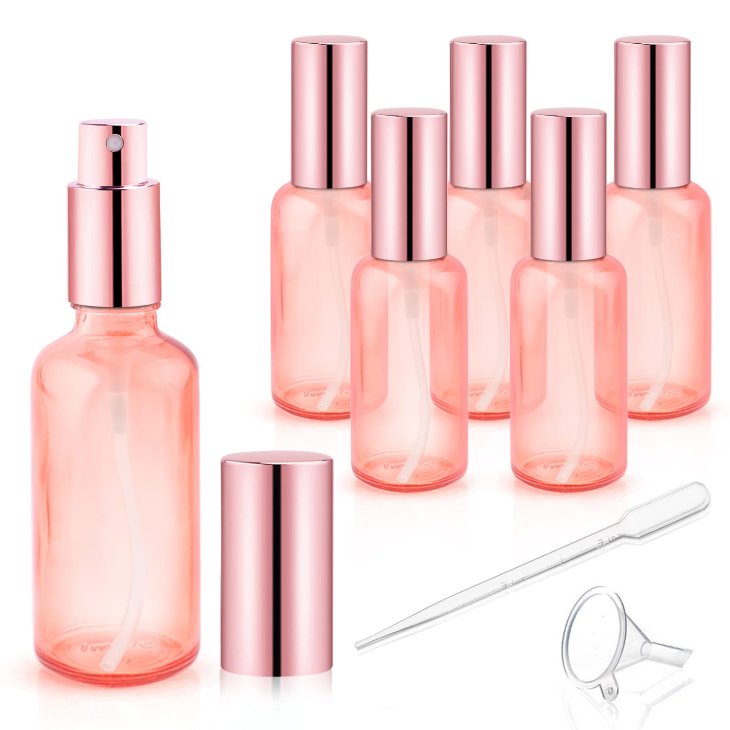 Dmuuudm 6 Pack 2 Oz Pink Glass Spray Bottles,Empty Perfume Fine Mist Atomizer,Rose-Golden Pump Head Travel Liquid Holder Contain