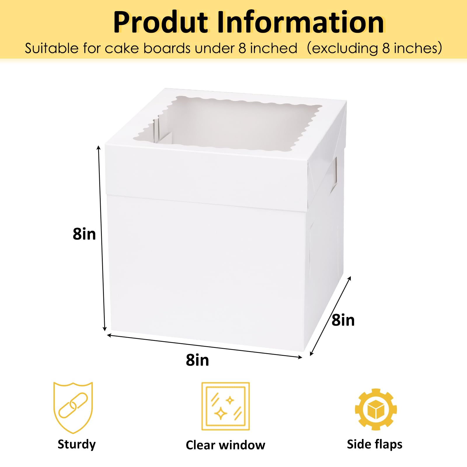 Moretoes 5 Pack Cake Boxes 8 Inch, Bakery Containers with Large Window, 8 Inch White Cake Carrier, Disposable Boxes for Hallowee
