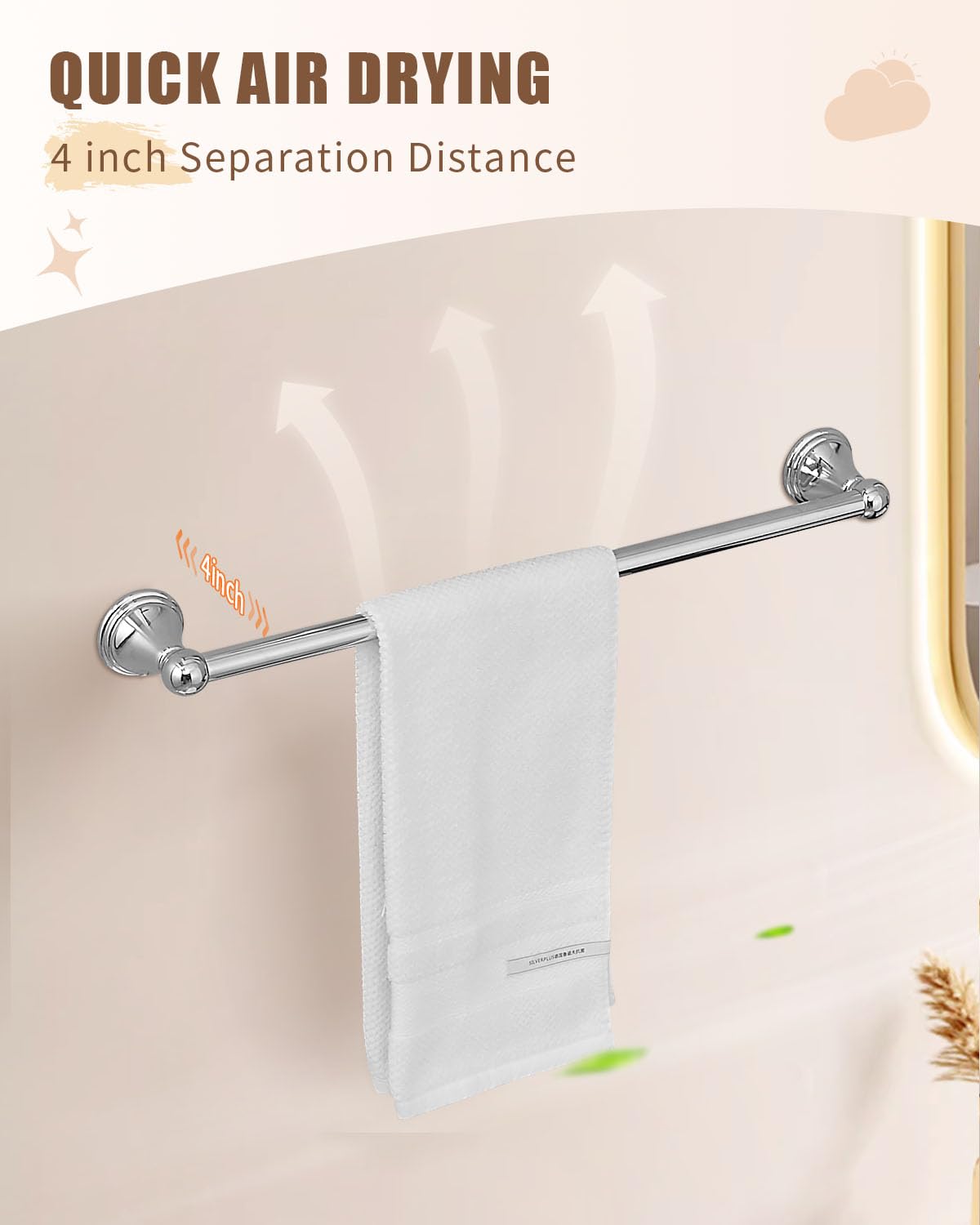 Sagetta Bathroom Hardware Set, 5 Pcs Bath Accessories Set Wall Mount Includes 20 In Towel Bar, 15.35 In Towel Bar, Towel Ring, T