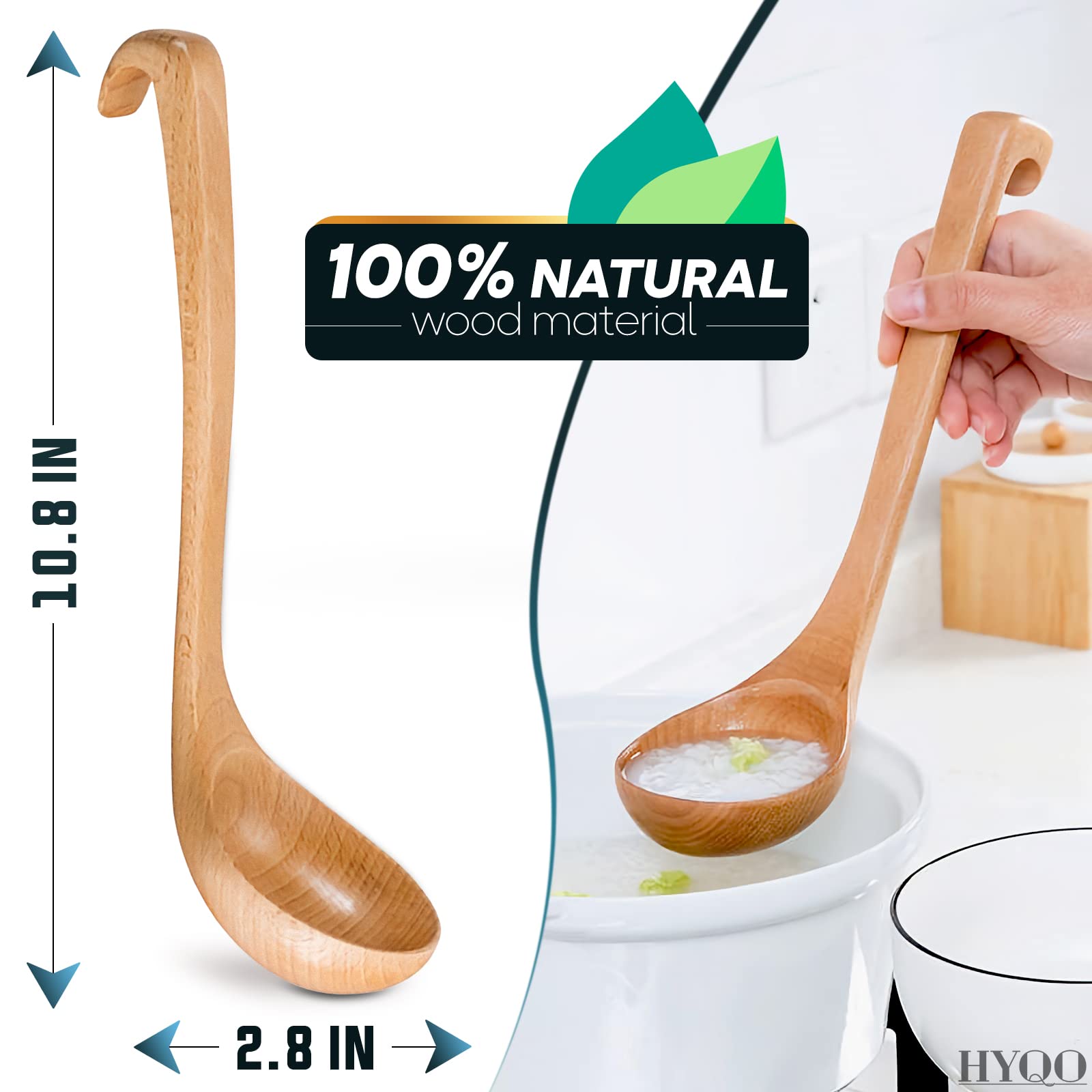 Wooden Ladle For Soup - 2 Pack Wooden Soup Spoons Bamboo Ladle Wooden Serving Spoons Olive Wood Ladle Soup Ladel For Cooking Woo