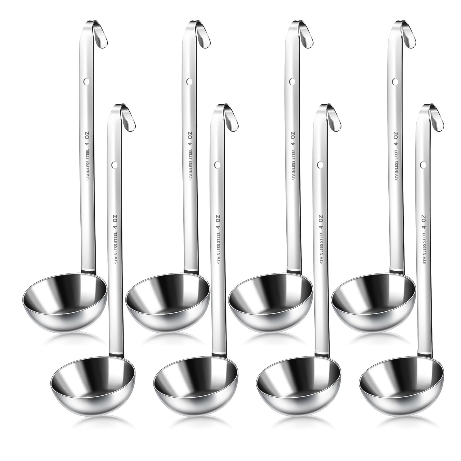 8 PCS Stainless Steel Ladle Soup Handle Ladle with Pouring Rim for Kitchen Cooking Soup Sauce (4 oz)