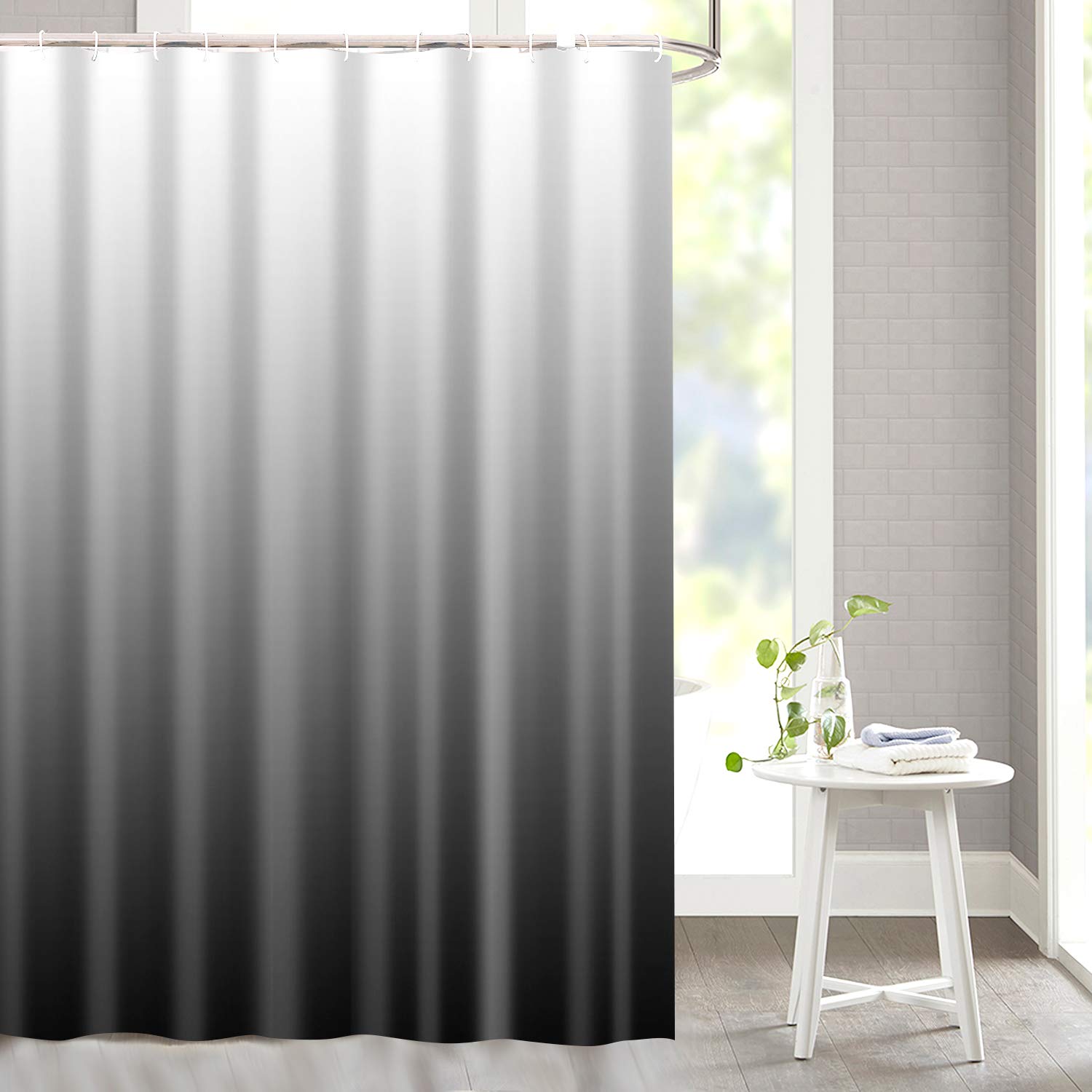 Songshenjian Black Shower Curtain Gradual Color Design Fabric With 12 Hooks Ombre Shower Curtain Gradual Black For Bathroom Wate