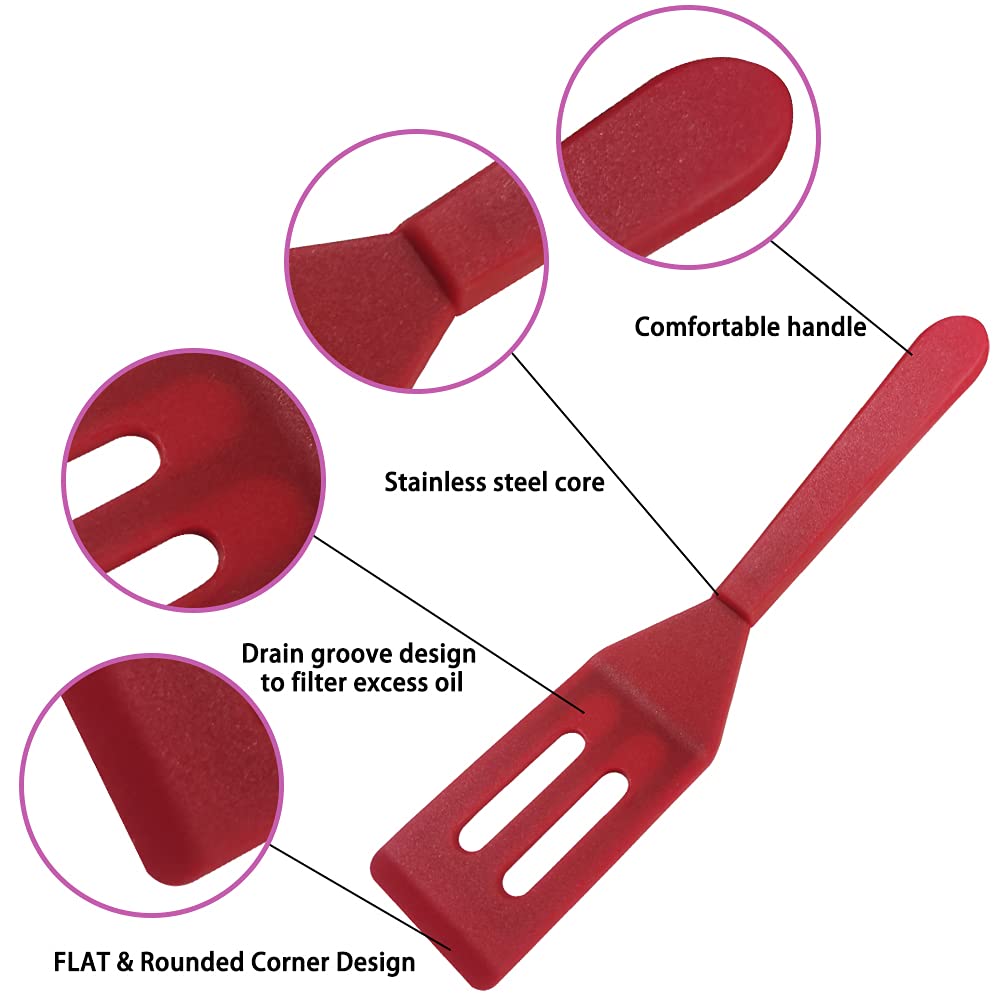 Dland 2 Pcs Mini Spatula Serving Spatula Flexible Nonstick Silicone Heat-Resistant Cookie Spatula Slotted Spatula For Flip Egg I