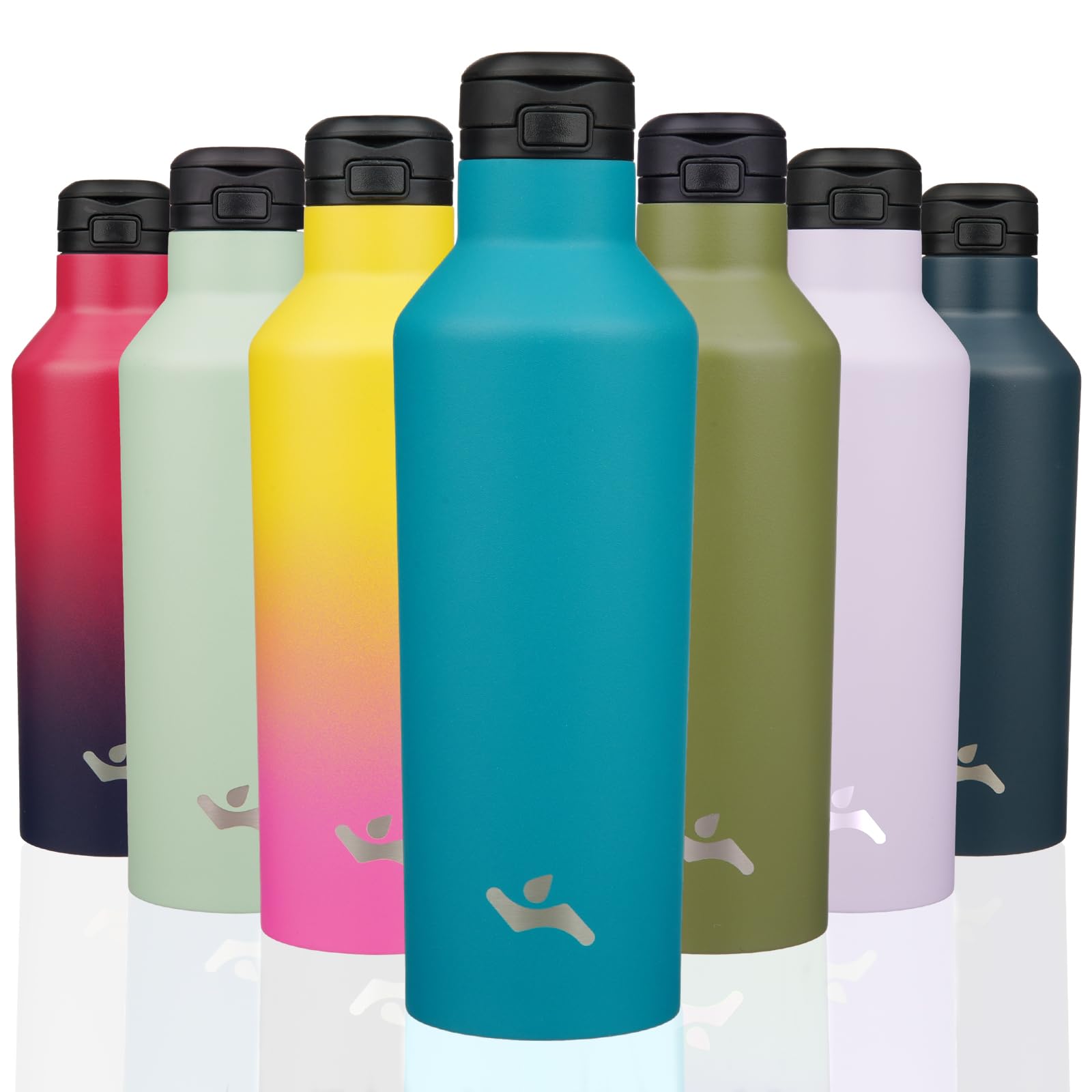 Insulated Water Bottle with Straw,25 OZ Double Wall Vacuum Stainless Steel Water Flask with 2 Lids,Lake Blue