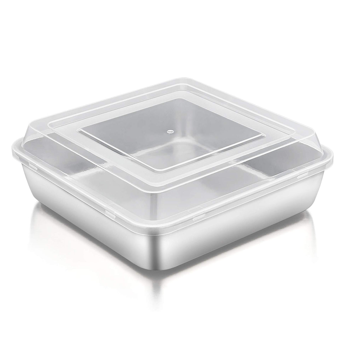 Teamfar Square Cake Pan With Lid(1 Pan & 1 Lid), 8 Inch Square Baking Pan Stainless Steel Cake Brownie Pan With Lid For Meal Pre