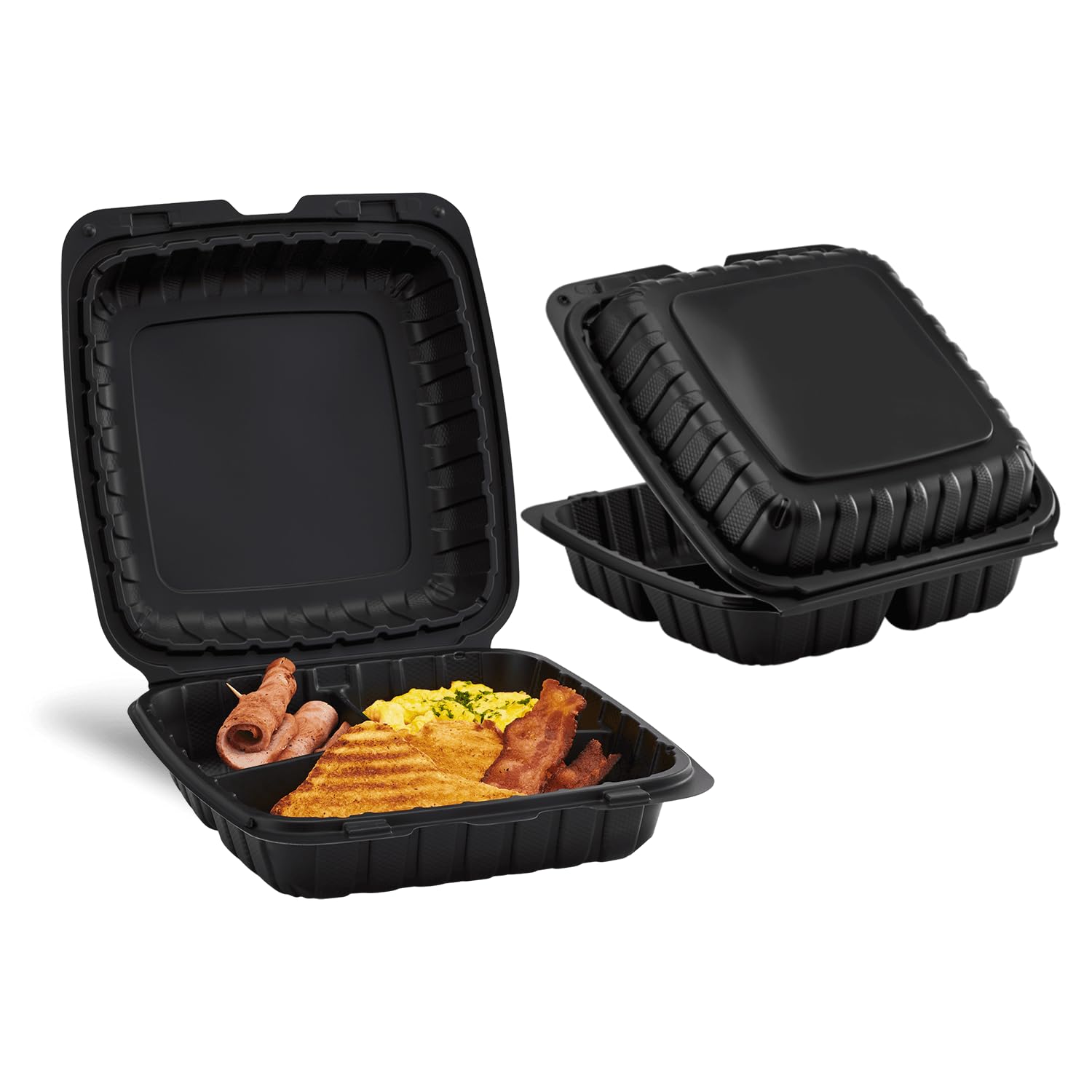 Karat Earth 9 Inch X 9 Inch Mineral Filled Pp Hinged Container, 3 Compartment - Black