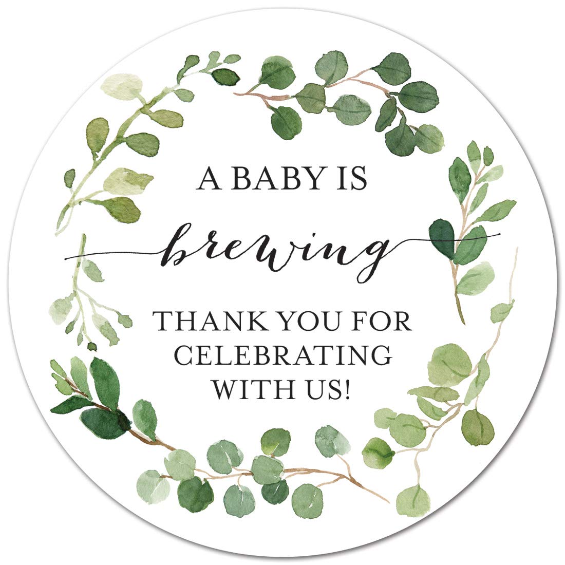 40 Cnt A Baby Is Brewing Greenery Eucalyptus Favor Labels