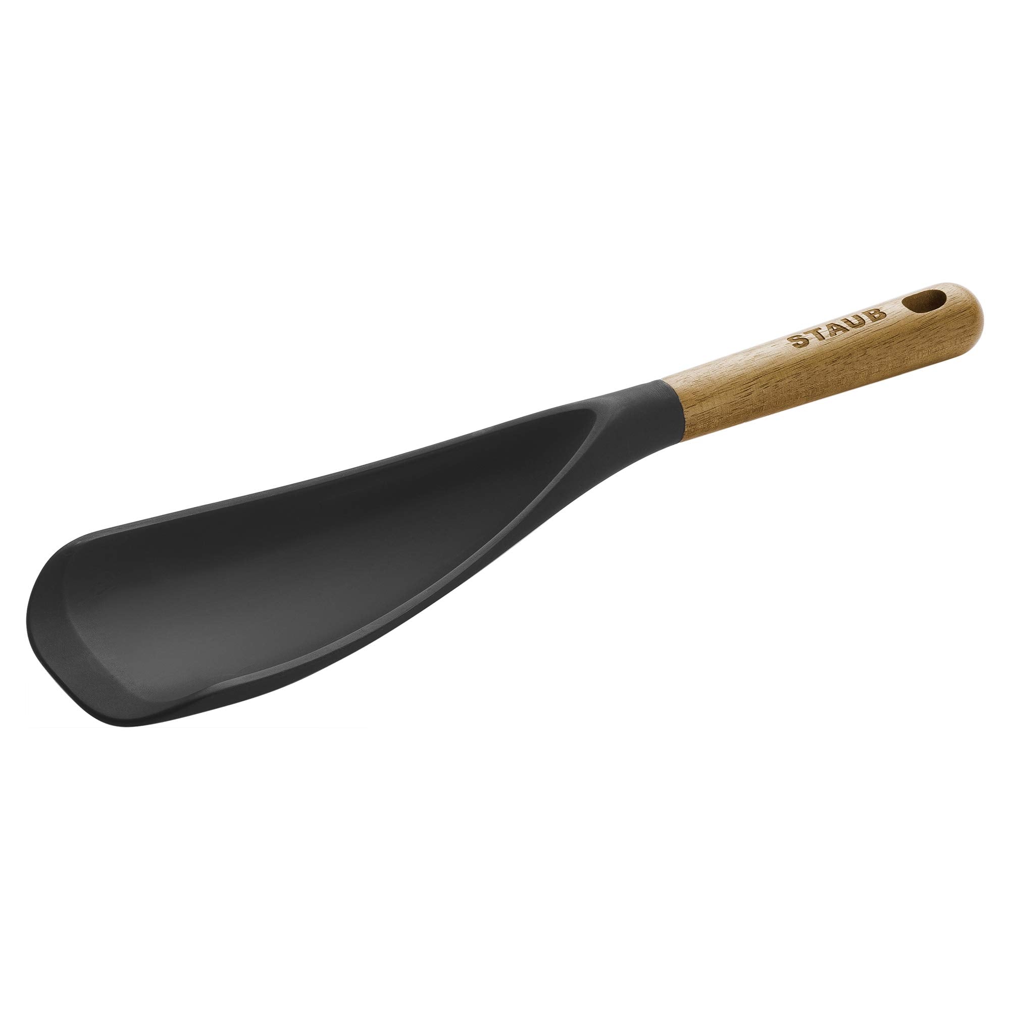 Staub Multifunction Spatula Spoon, Great For Both Cooking And Serving Durable Bpa-Free Matte Black Silicone, Acacia Wood Handles