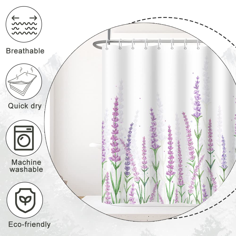 Ruelvth Stall Shower Curtain, Purple Lavender Shower Curtain For Bathroom Waterproof Fabric Spring Plants Floral Rv Shower Curta
