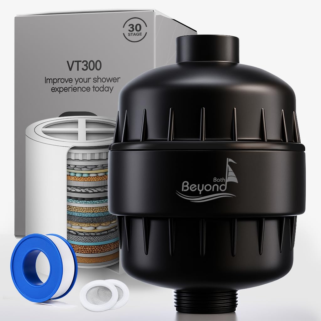 30 Stage Shower Filter Shower Head Filter High Output Softener Reduces Dry Skin Chlorine Odors Black